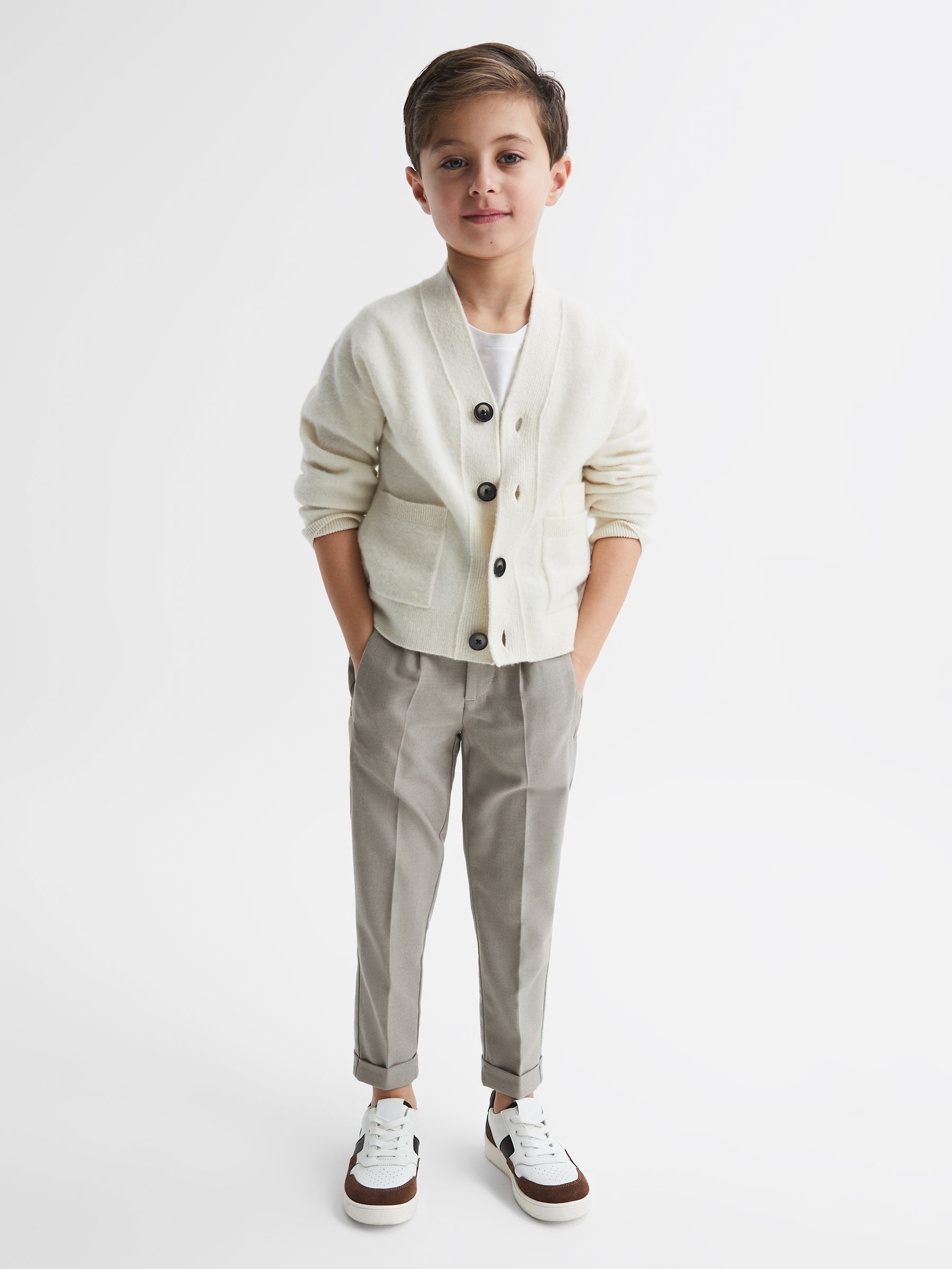 9-14 yrs Relaxed Elasticated Trousers with Turn-Ups in Taupe - Image 1 of 7