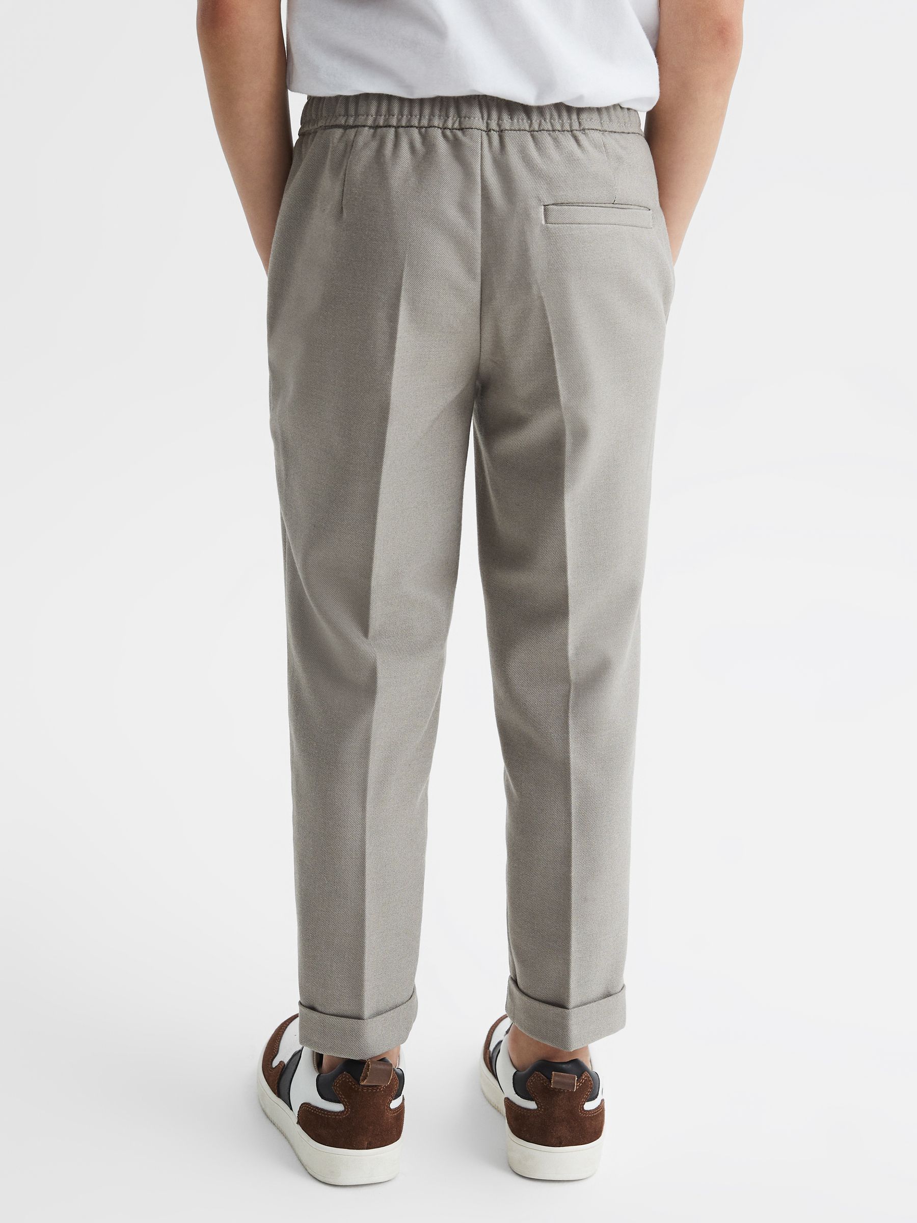 9-14 yrs Relaxed Elasticated Trousers with Turn-Ups in Taupe - Image 5 of 7