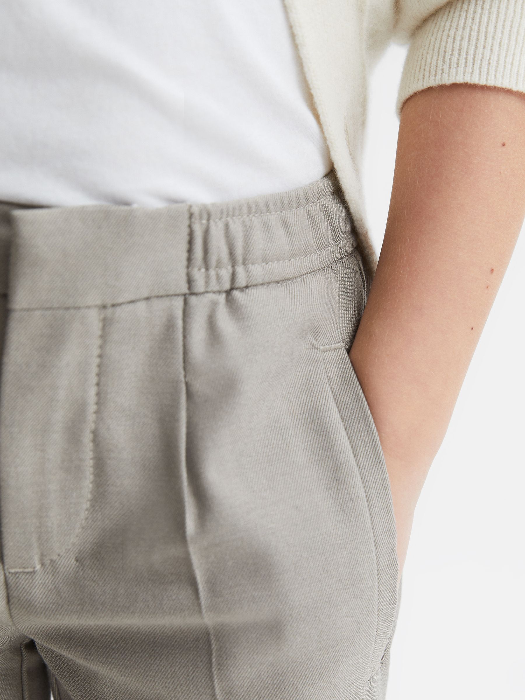 Junior Relaxed Elasticated Trousers with Turn-Ups in Taupe - Image 4 of 7