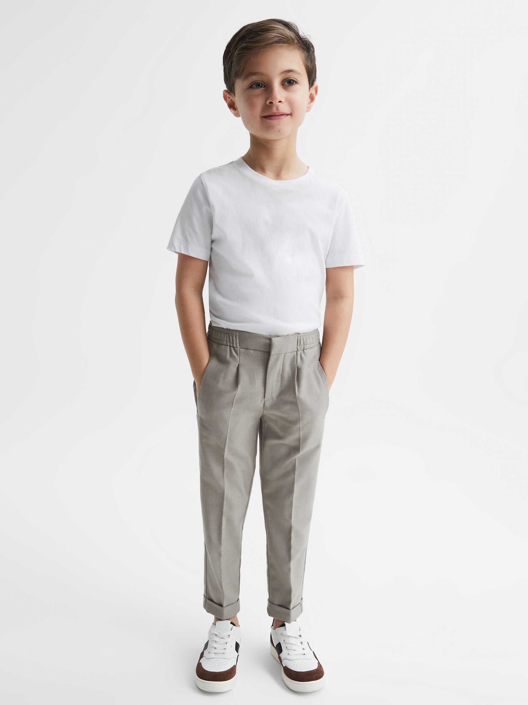 Junior Relaxed Elasticated Trousers with Turn-Ups in Taupe - Image 6 of 7