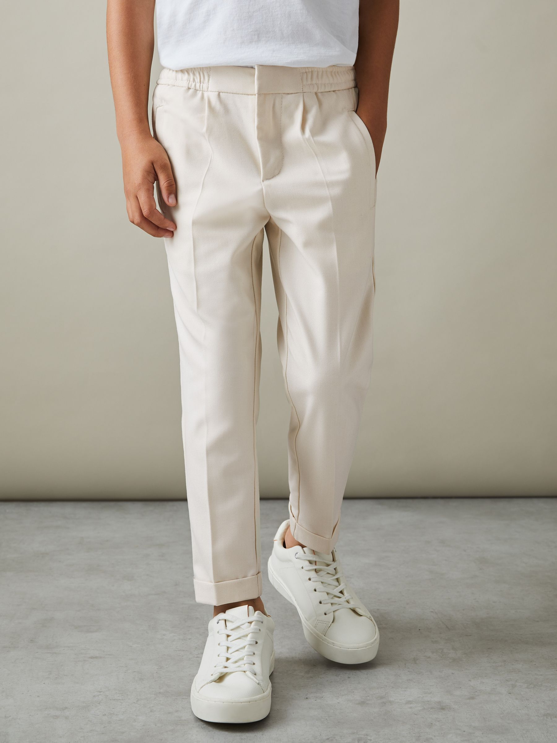 3-9 yrs Relaxed Elasticated Trousers with Turn-Ups in Ecru - Image 3 of 5