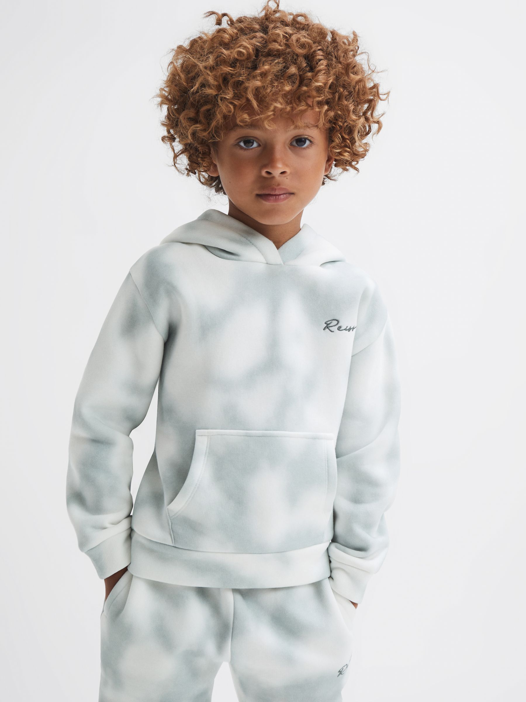 9-12 yrs Cotton Tie Dye Hoodie in Sage - Image 3 of 7