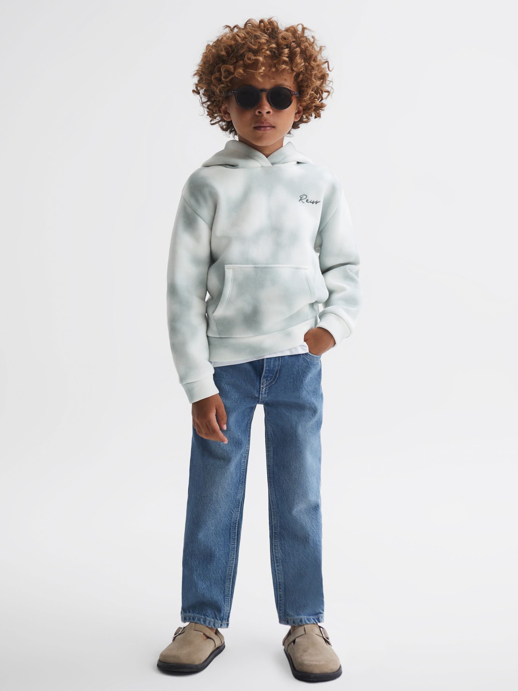 9-12 yrs Cotton Tie Dye Hoodie in Sage - Image 4 of 7