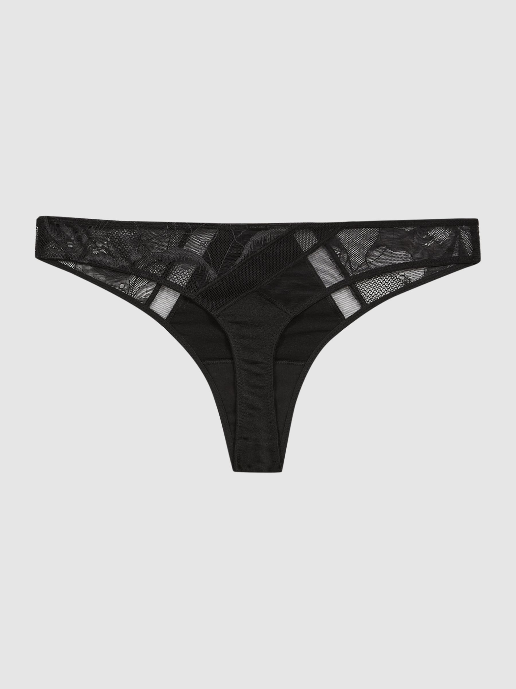 Underwear Satin Lace Thong in Black - Image 2 of 4
