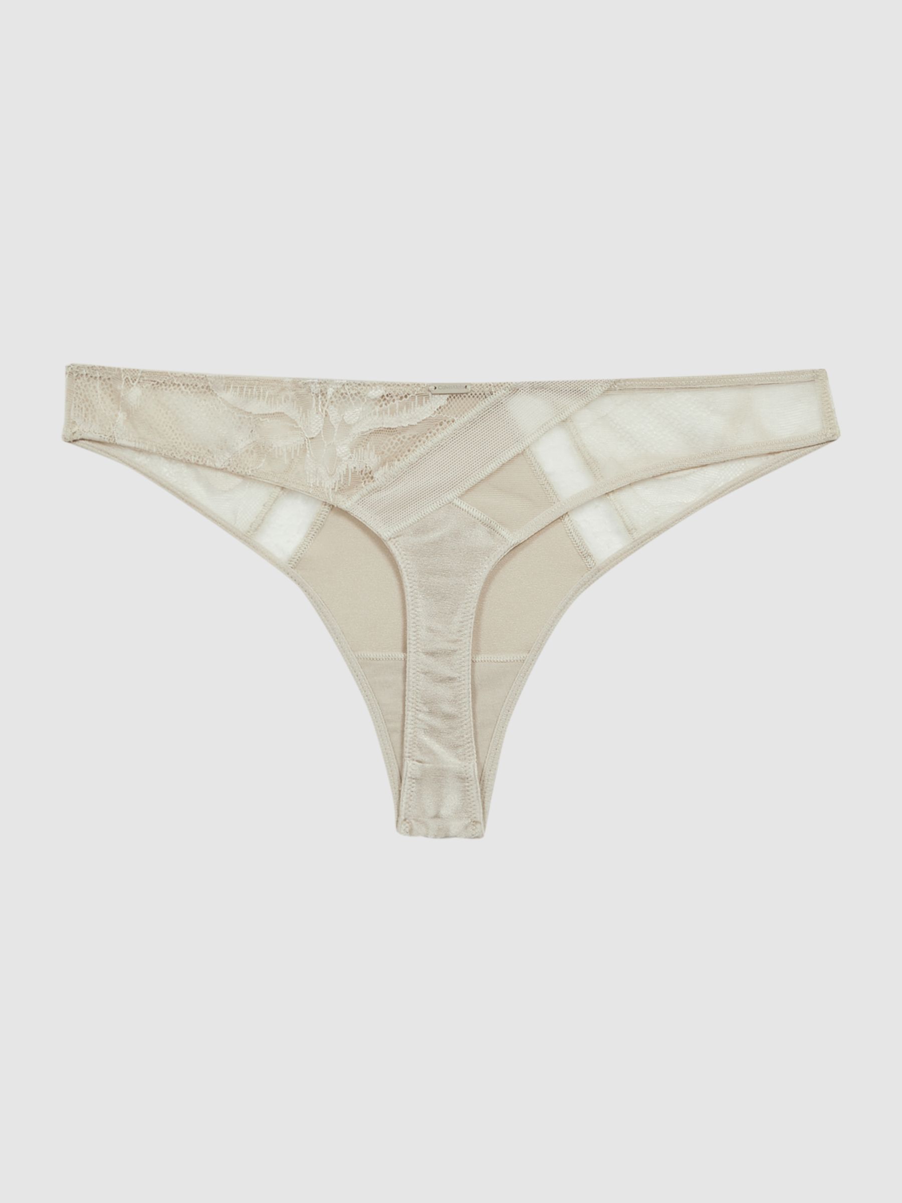 Underwear Satin Lace Thong in Natural - Image 2 of 5