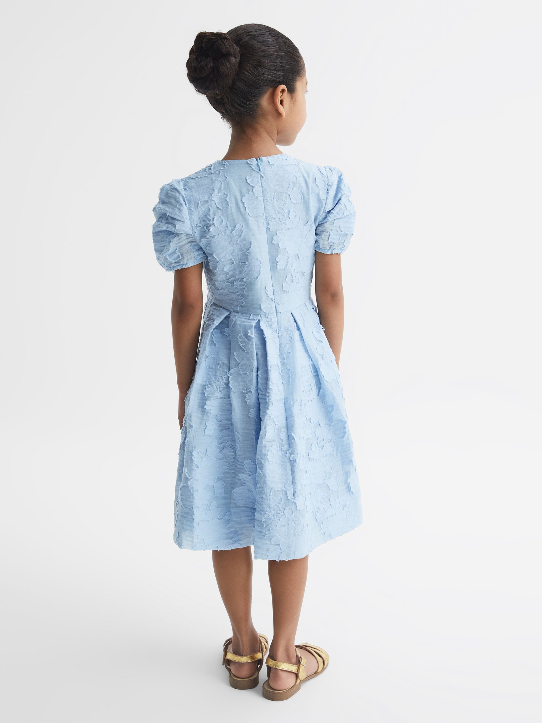 9-12 yrs Floral Print Textured Dress in Blue - Image 5 of 6