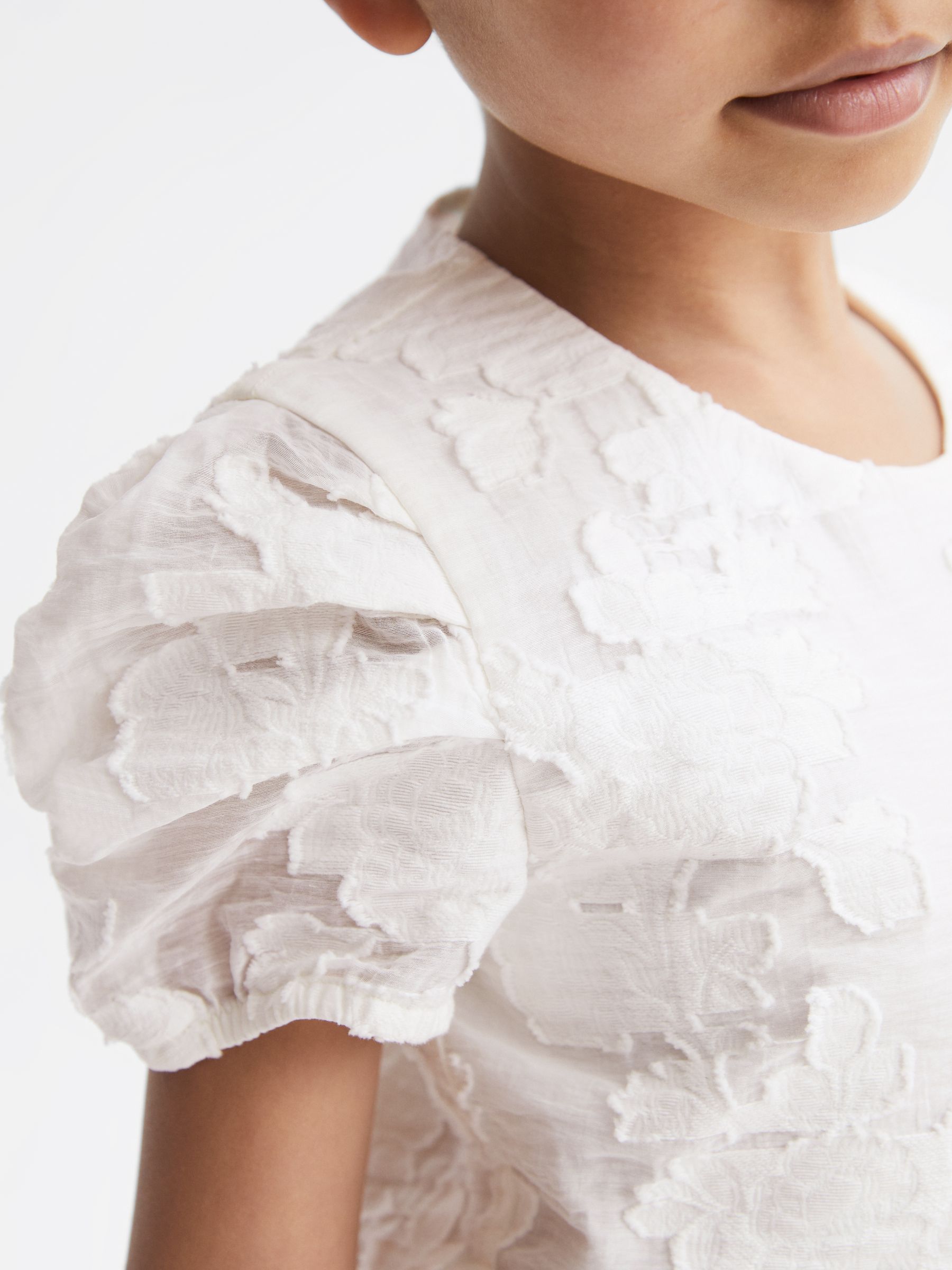 Junior Floral Print Textured Dress in Ivory - Image 4 of 7