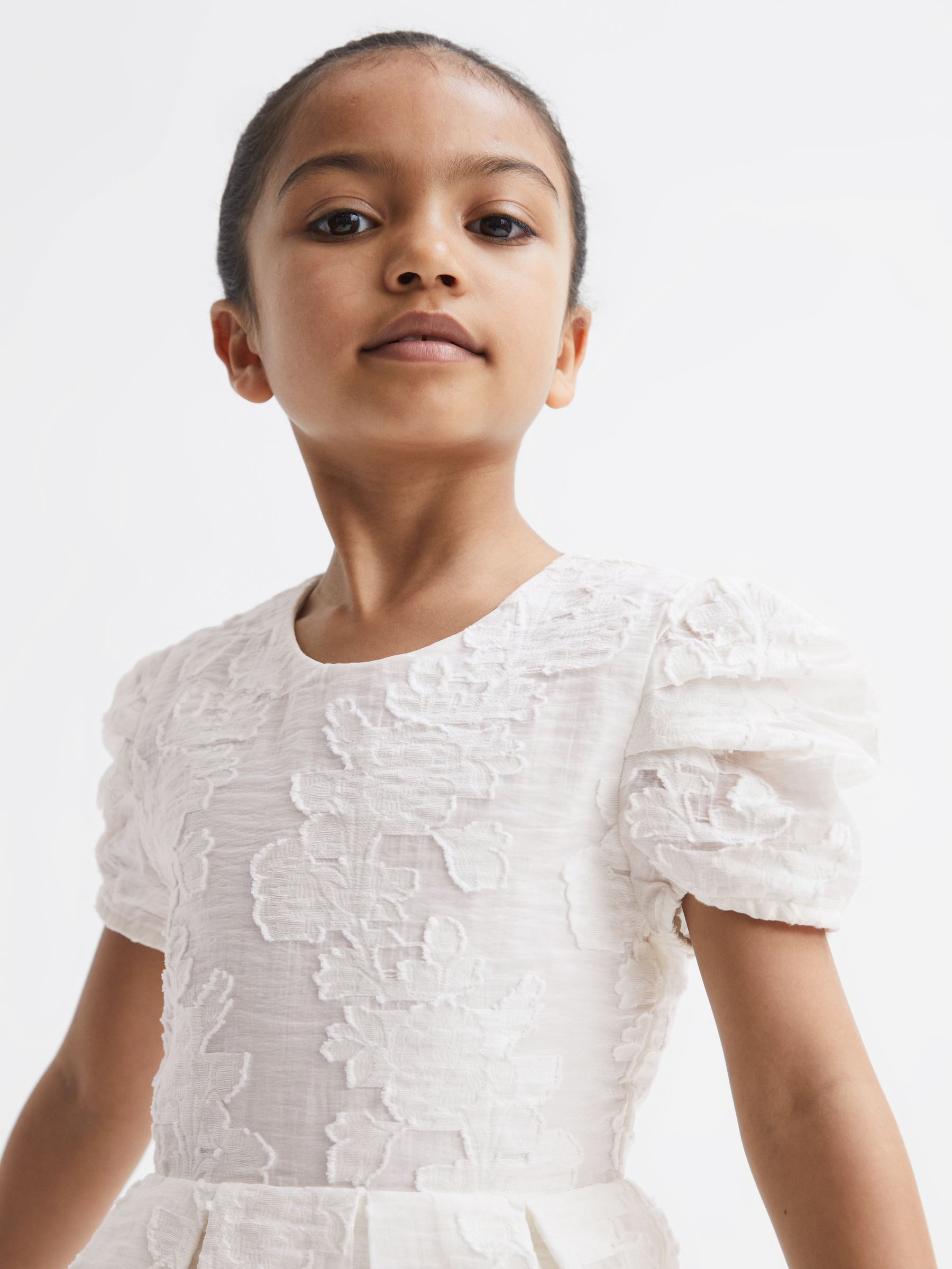 Junior Floral Print Textured Dress in Ivory - Image 6 of 7