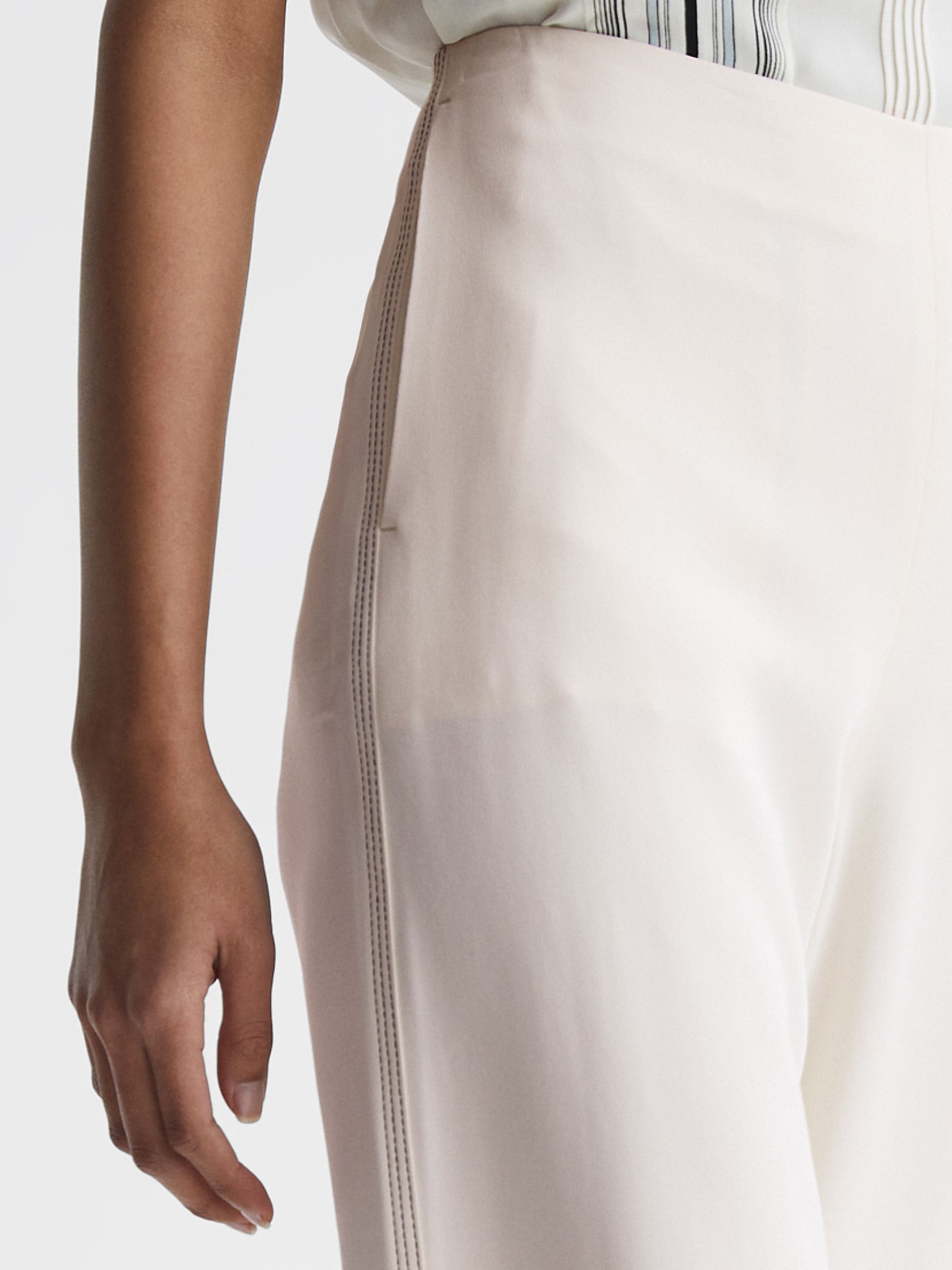 Wide Leg Stitch Detail Trousers in Cream - Image 4 of 8
