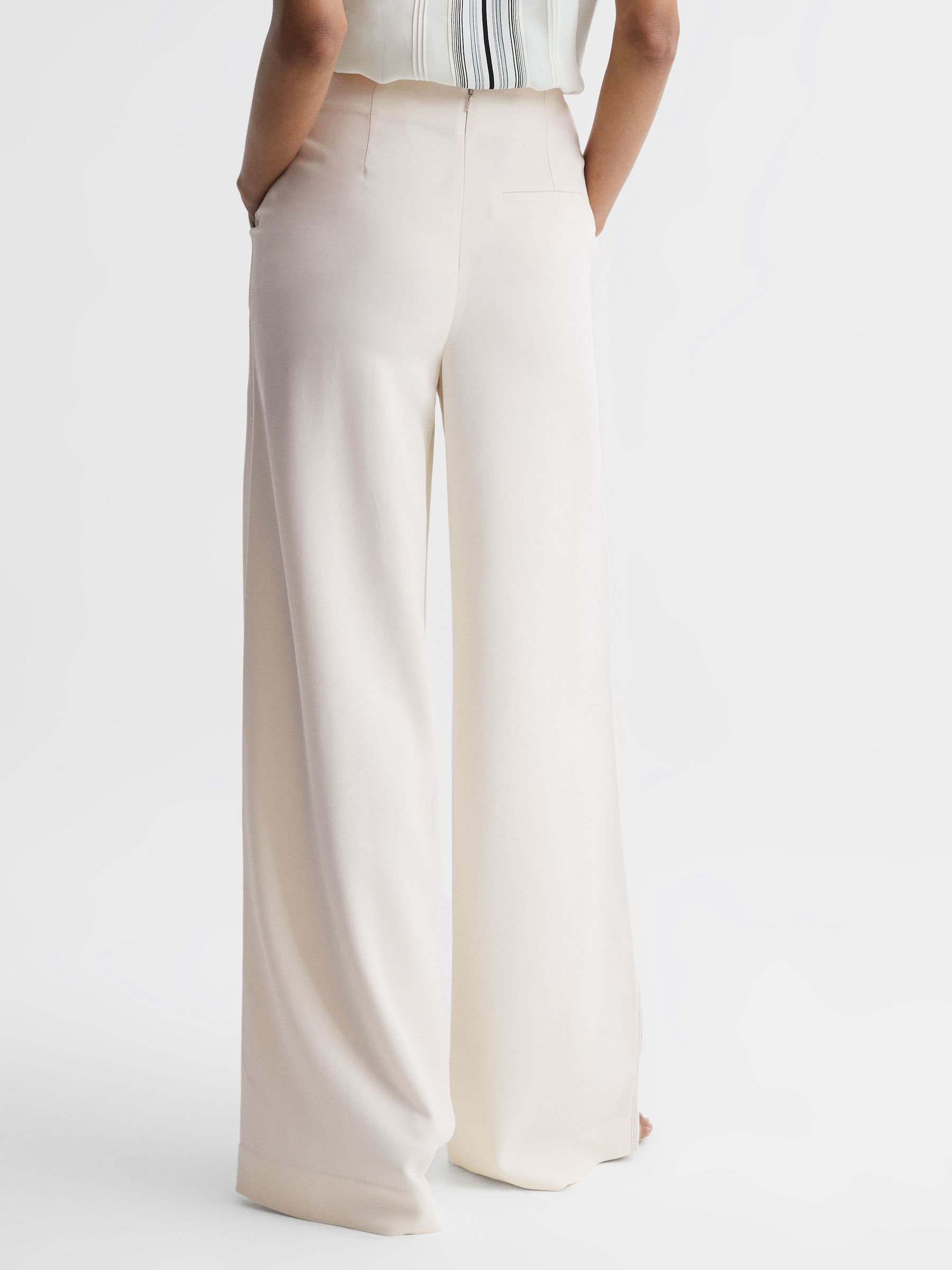 Wide Leg Stitch Detail Trousers in Cream - Image 5 of 8