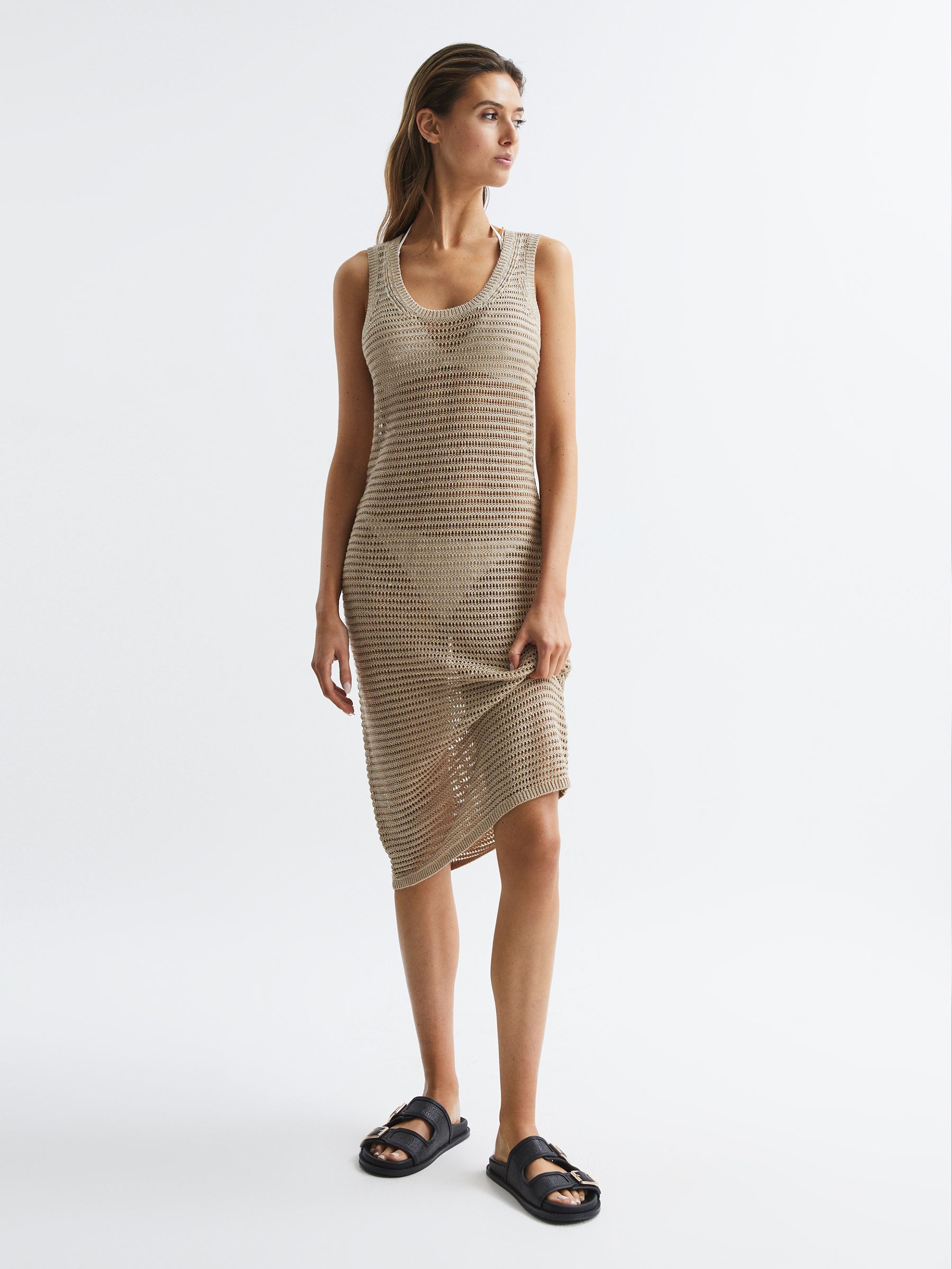 Knitted Bodycon Midi Dress in Neutral - Image 7 of 7
