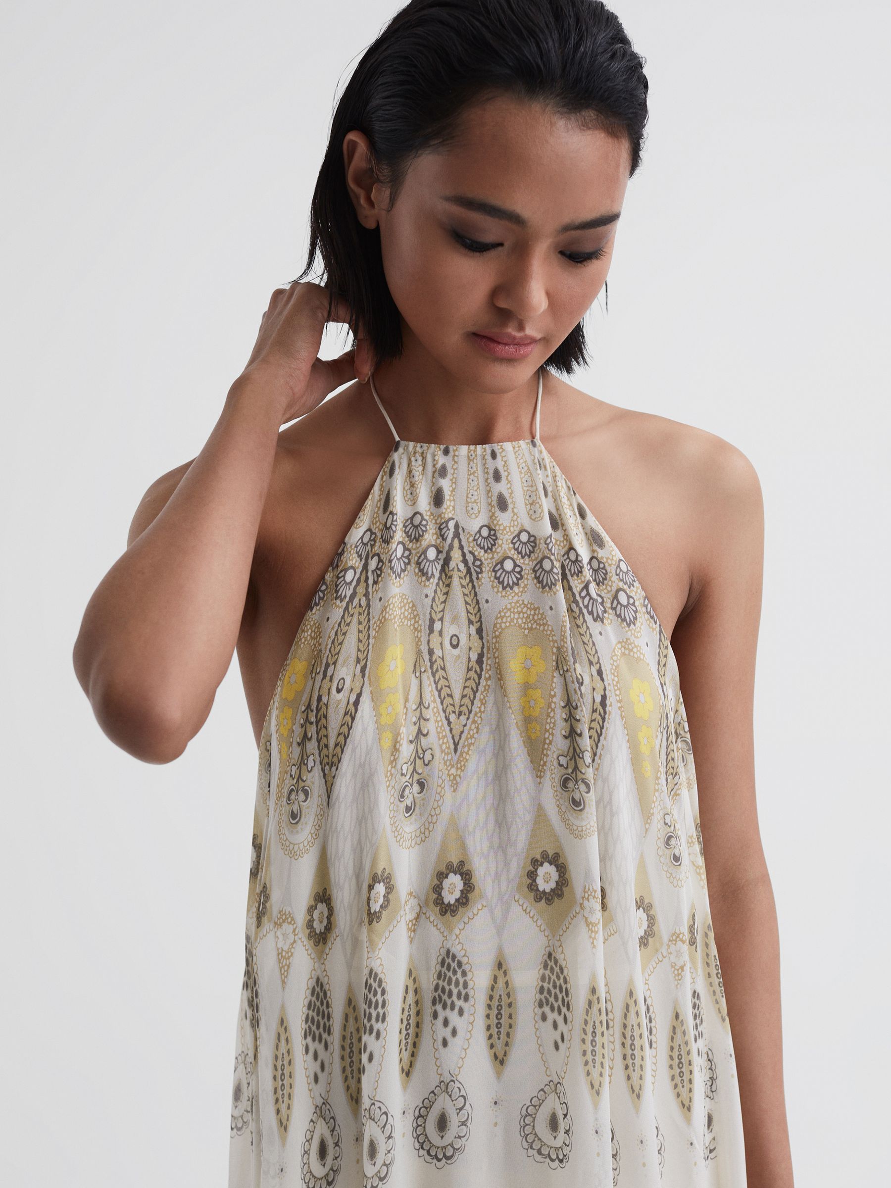 Printed Halter Neck Maxi Dress in Yellow - Image 3 of 4