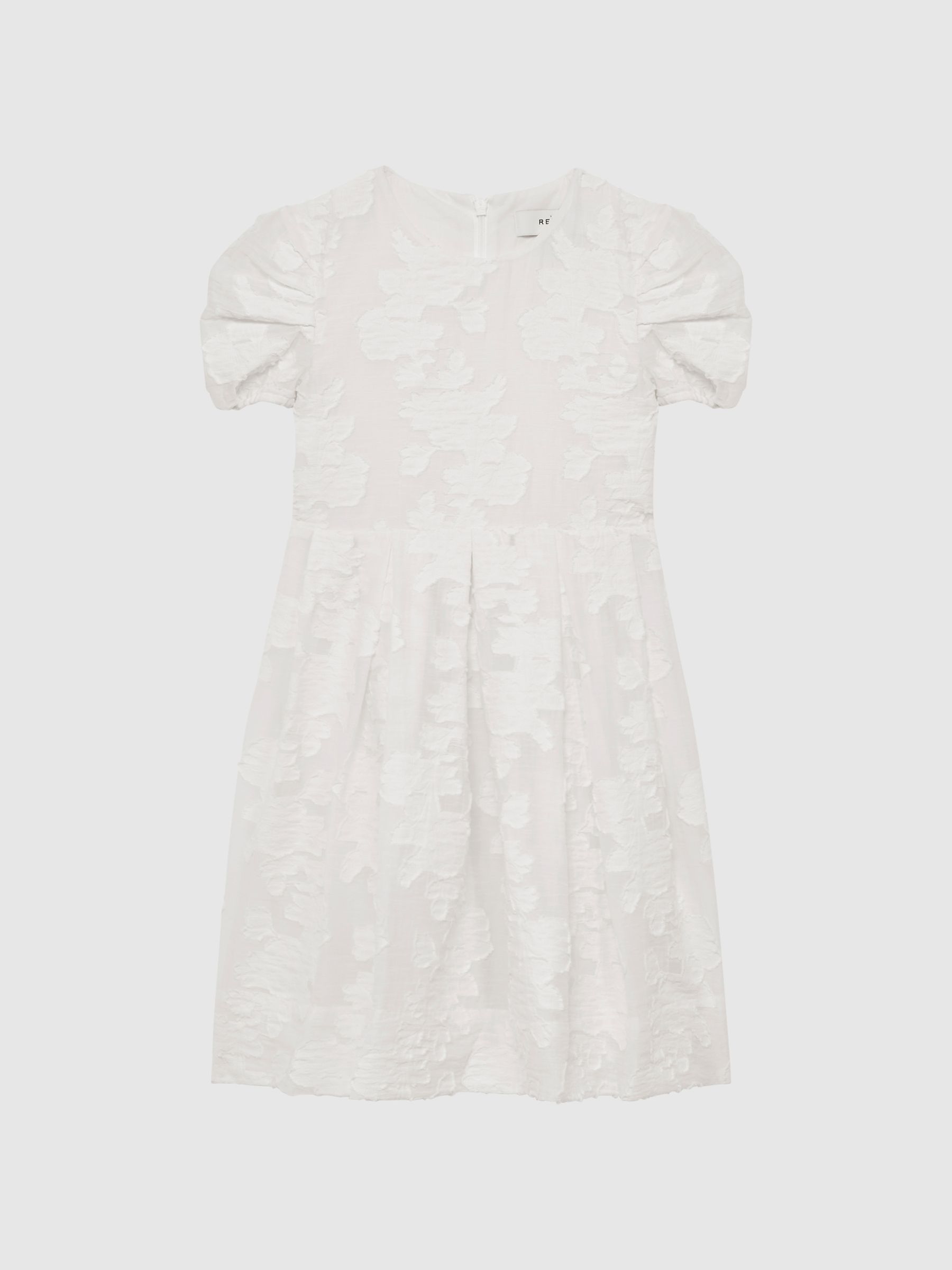 9-12 yrs Floral Print Textured Dress in Ivory - Image 2 of 7
