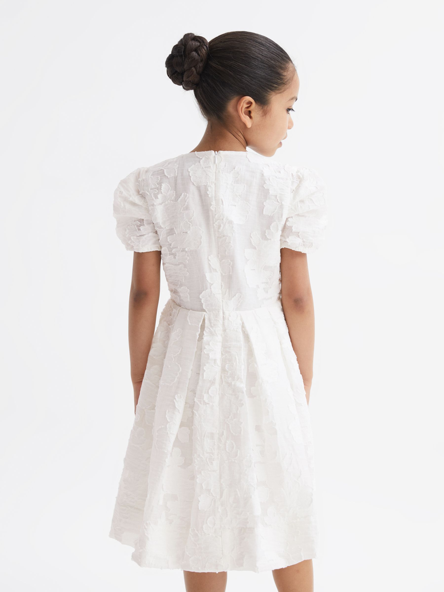 9-12 yrs Floral Print Textured Dress in Ivory - Image 5 of 7