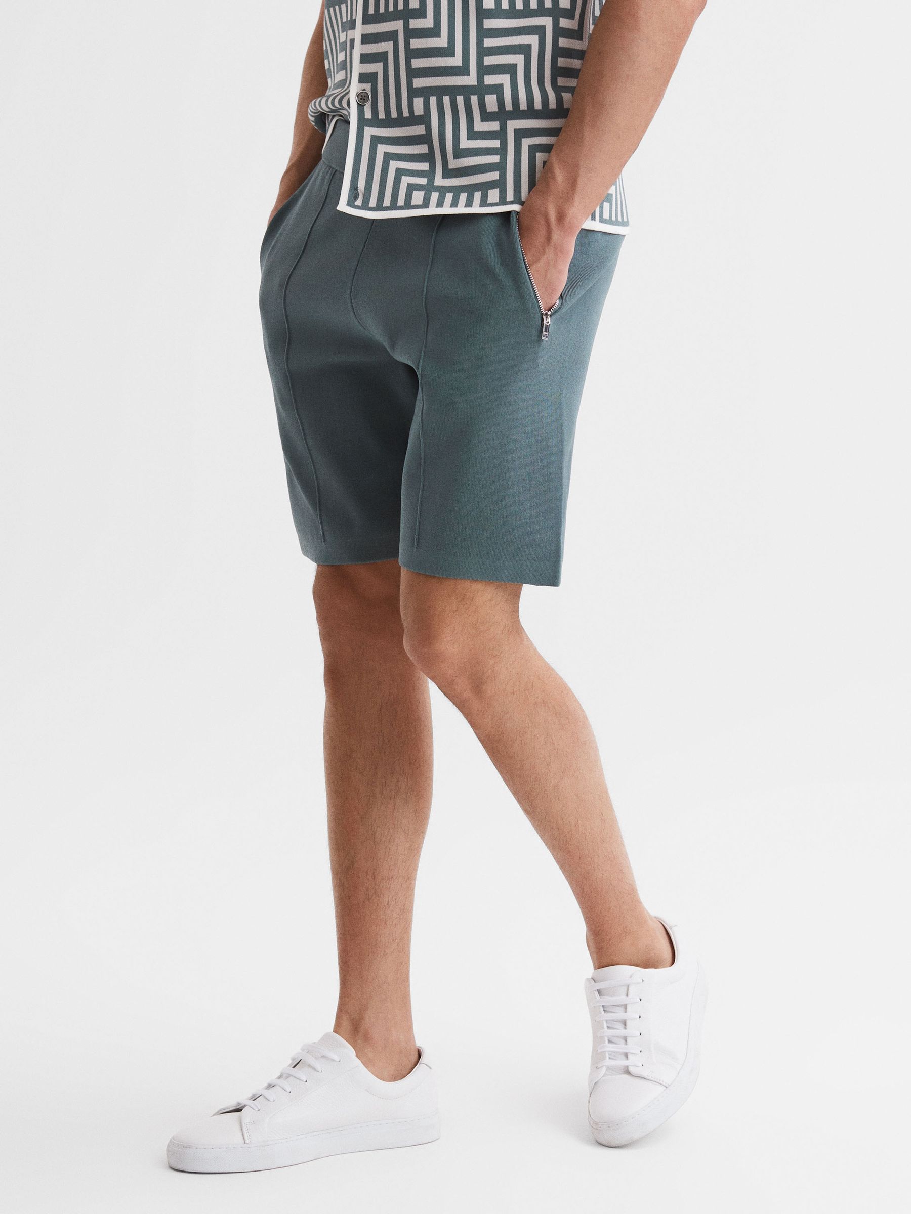 Elasticated Shorts in Sage - Image 1 of 6