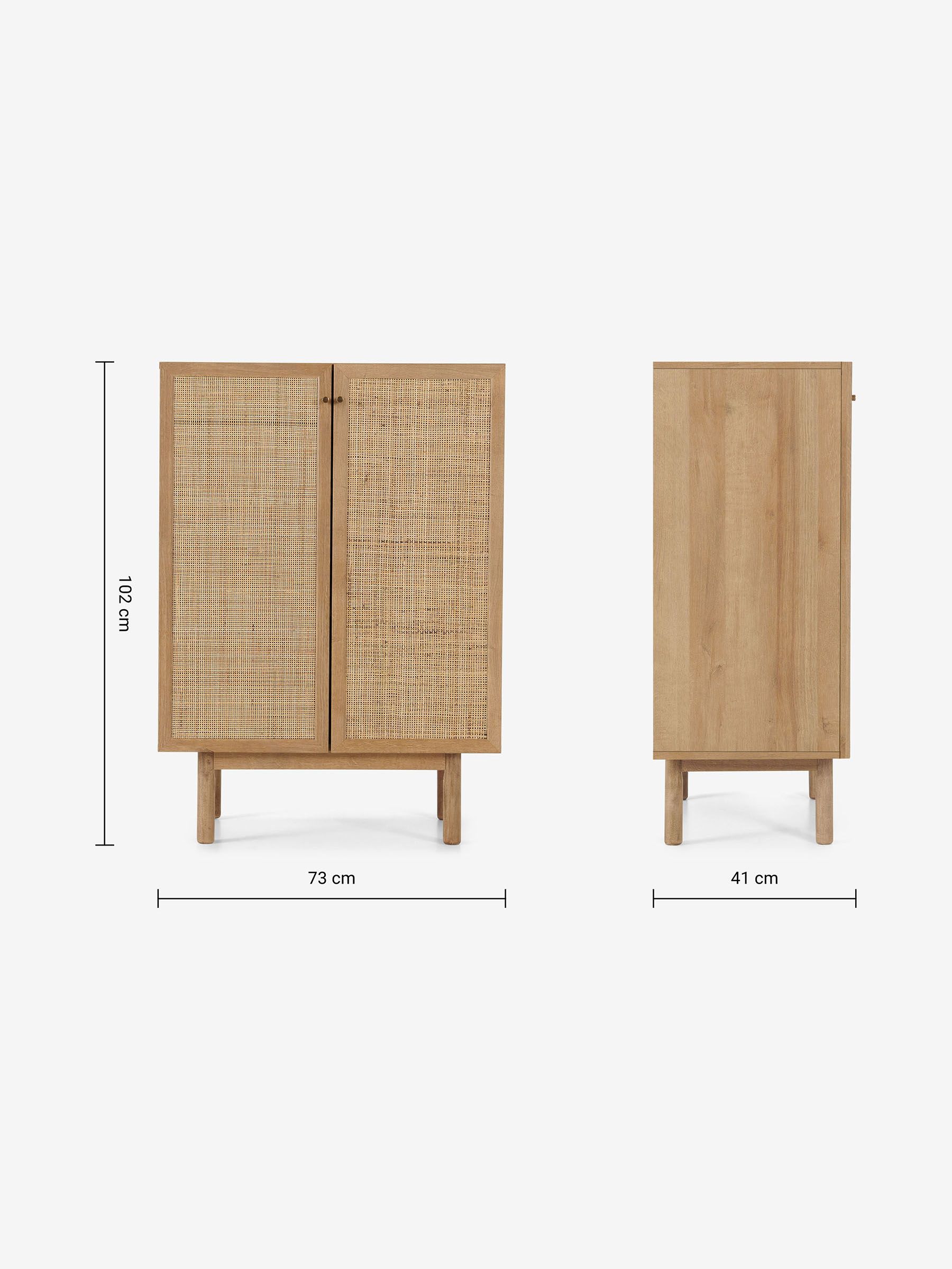 Pavia Rattan Compact Highboard in Oak Effect