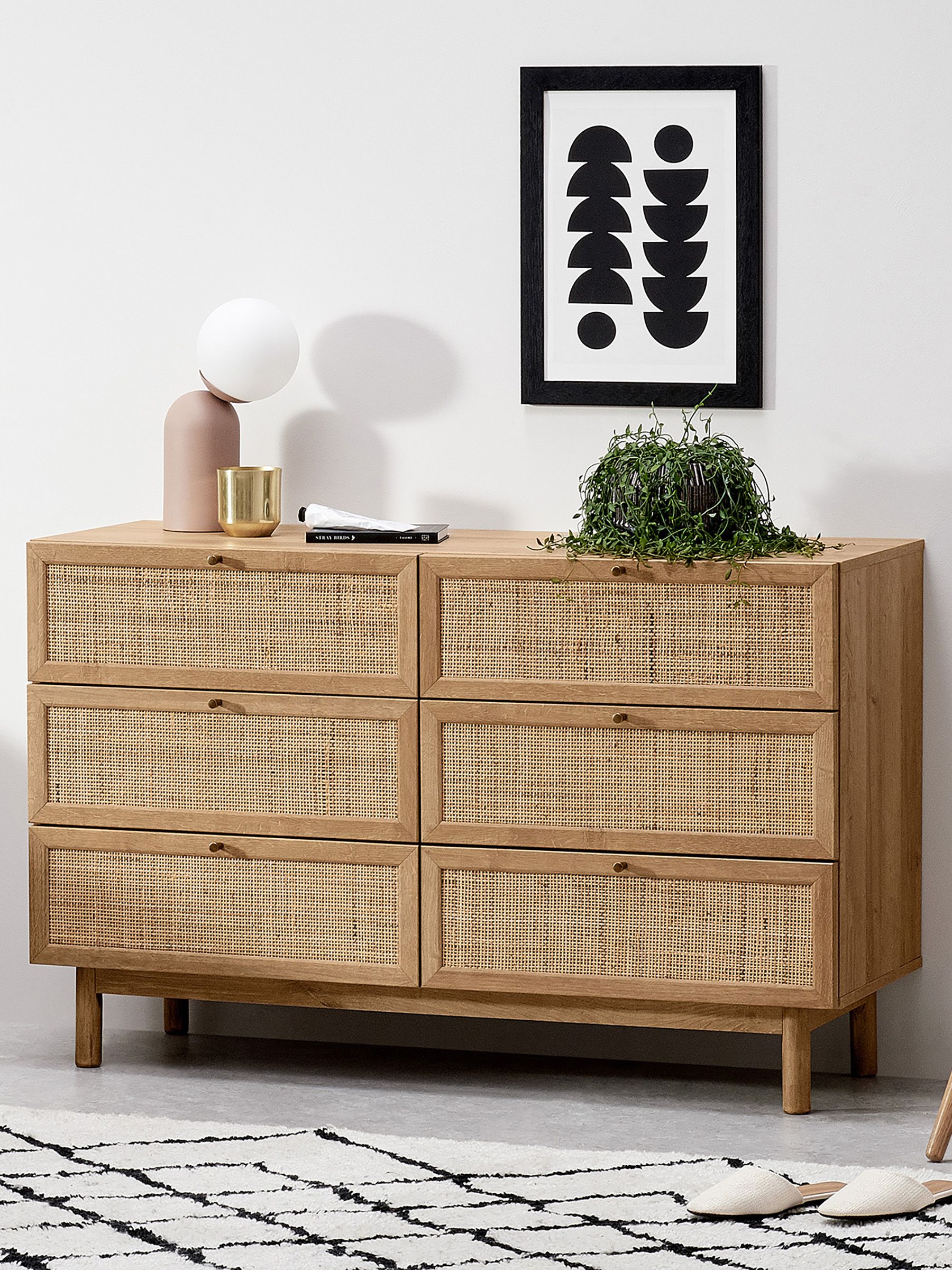 Pavia Natural Rattan Wide Chest of Drawers in Oak Effect - Image 1 of 4