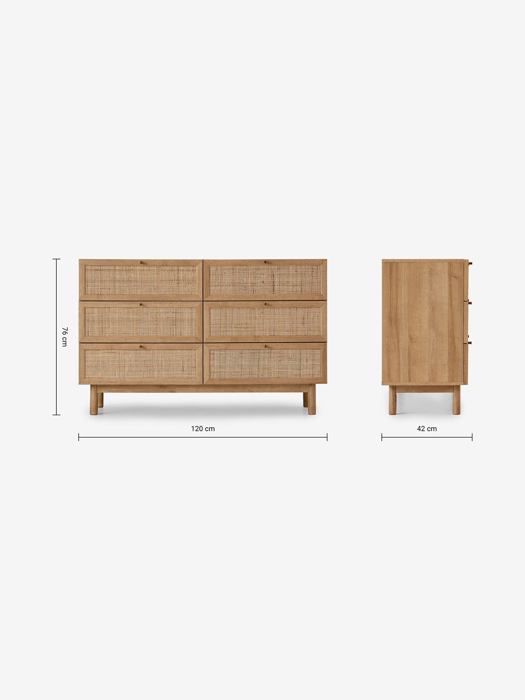 Pavia Natural Rattan Wide Chest of Drawers in Oak Effect - Image 4 of 4