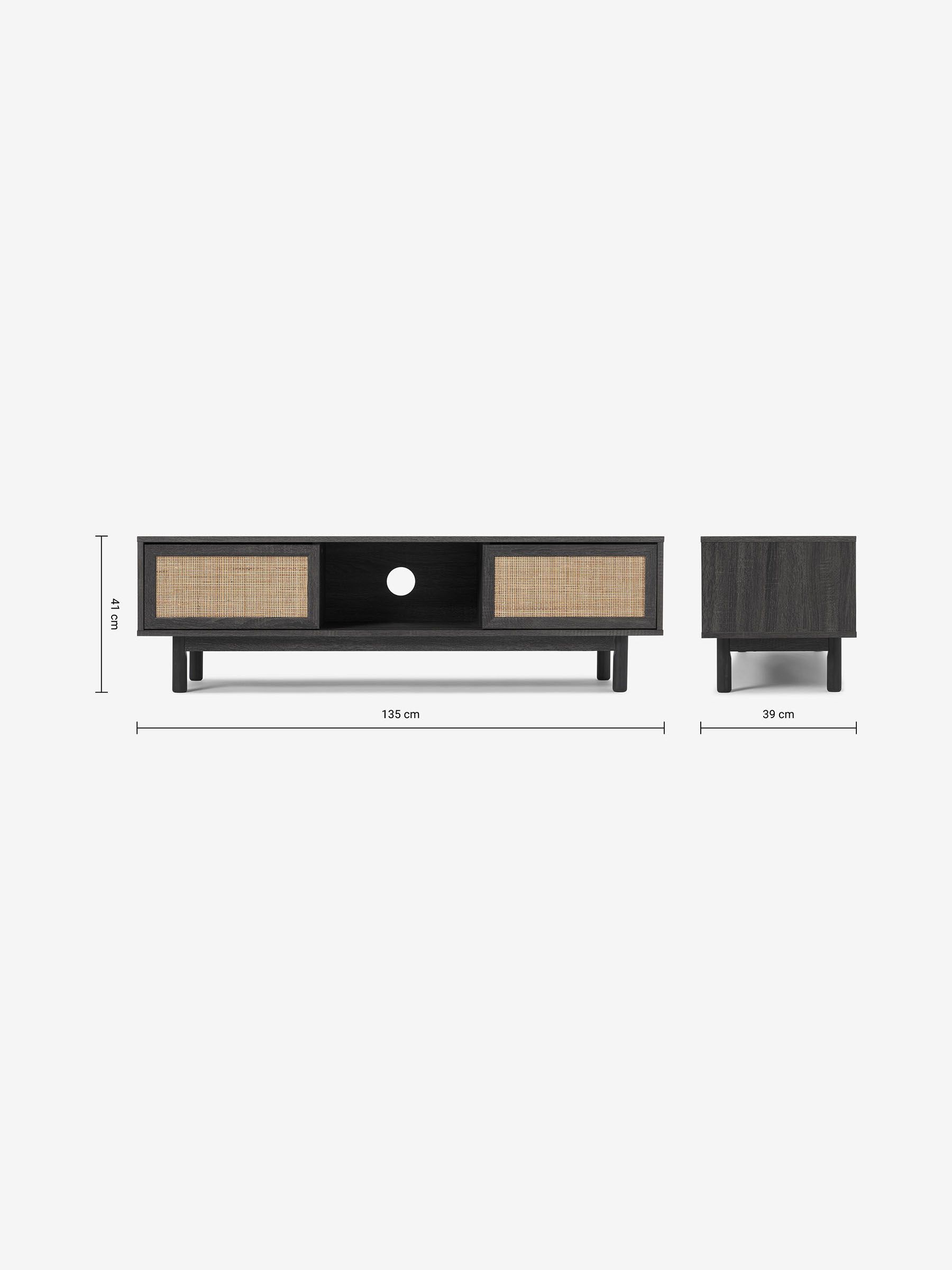 Pavia Wide Rattan TV Unit in Black - Image 3 of 3