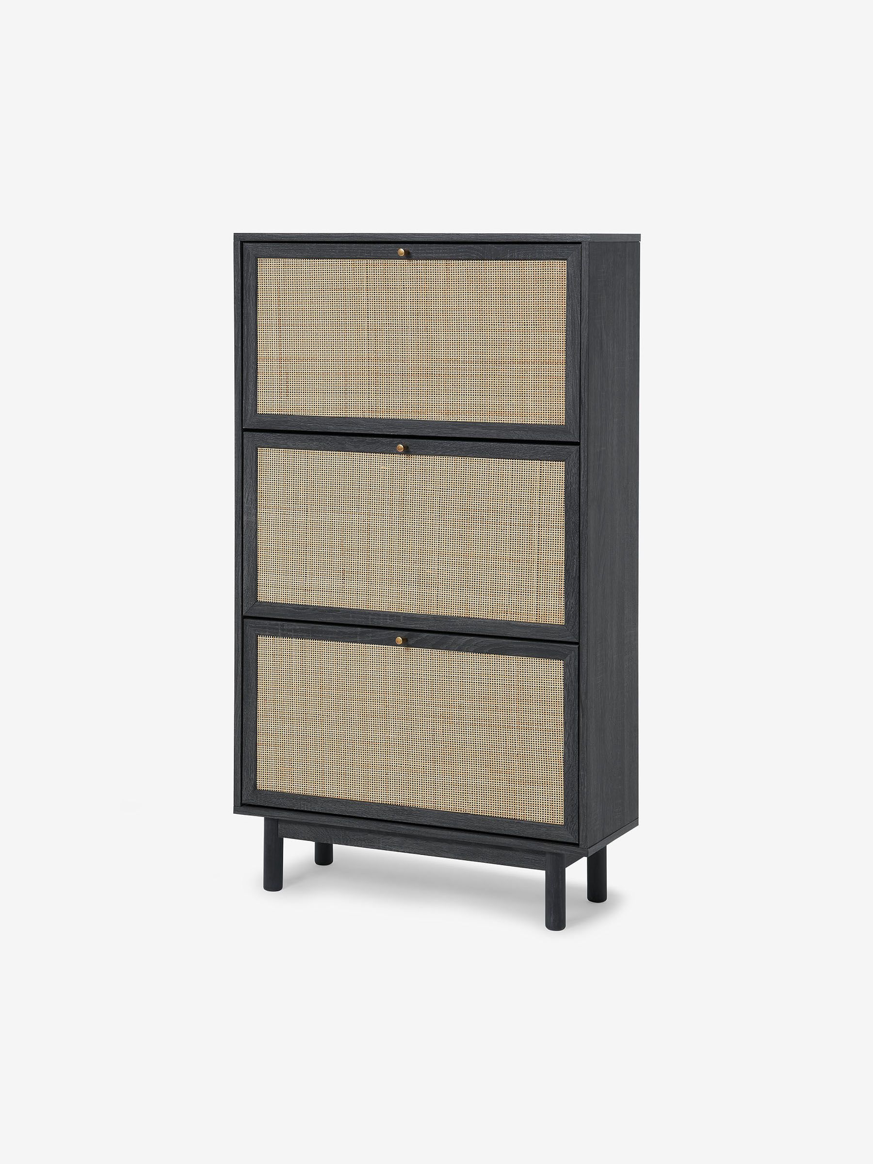 Pavia Natural Rattan Shoes Storage in Black Wood Effect - Image 1 of 3