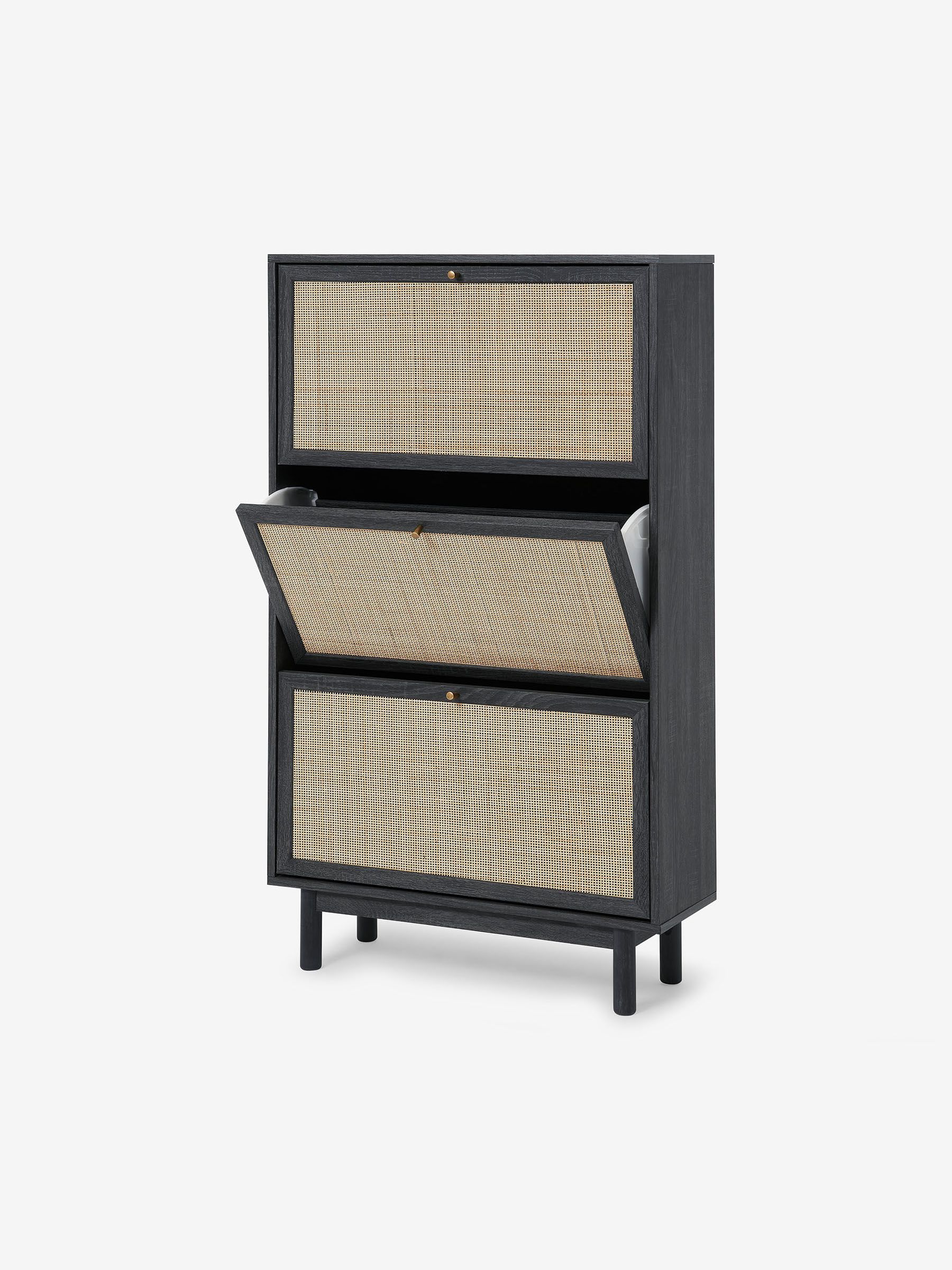 Pavia Natural Rattan Shoes Storage in Black Wood Effect - Image 2 of 3