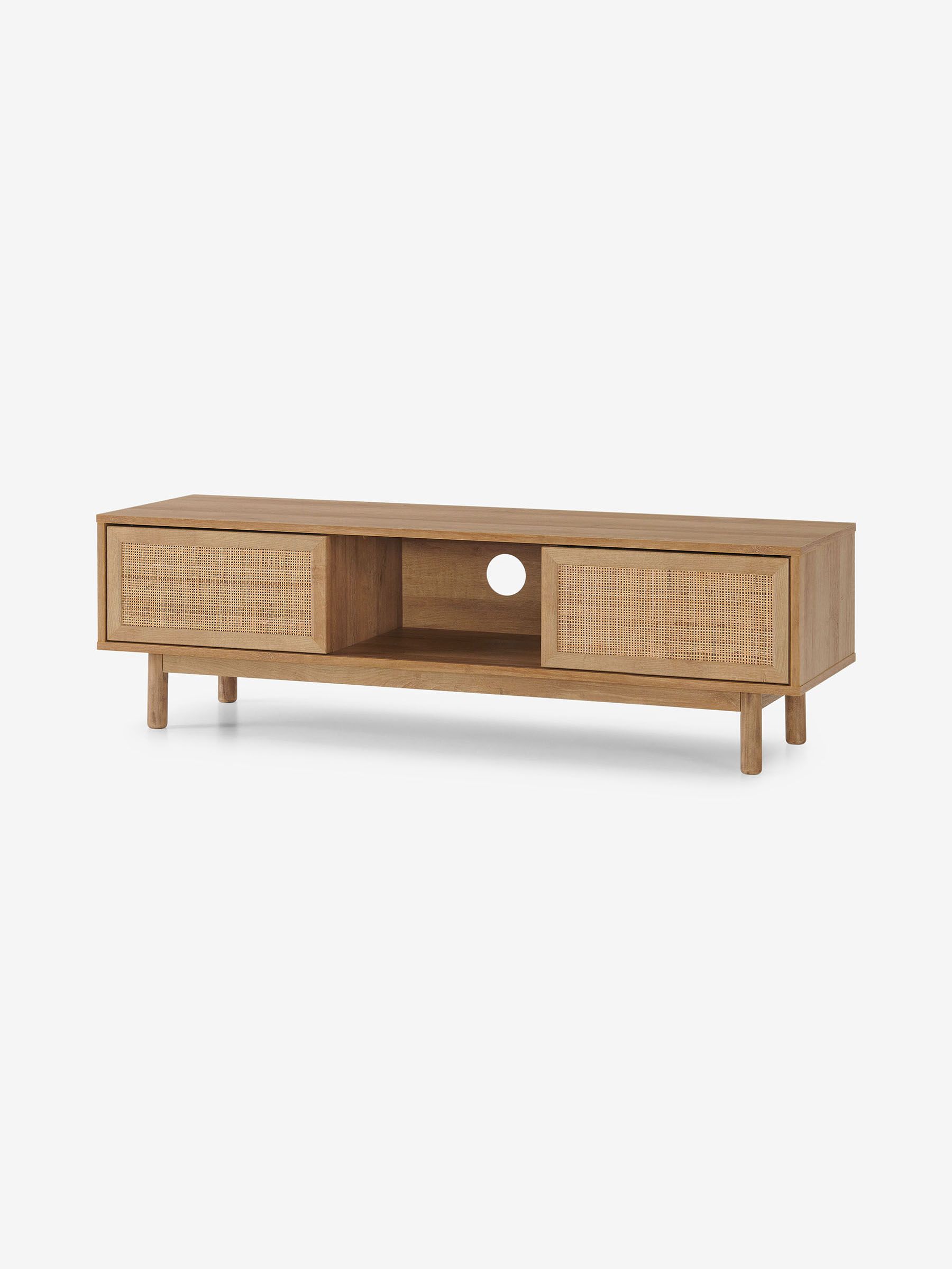 Pavia Wide Rattan TV Unit in Natural Rattan and Oak Effect - Image 1 of 3