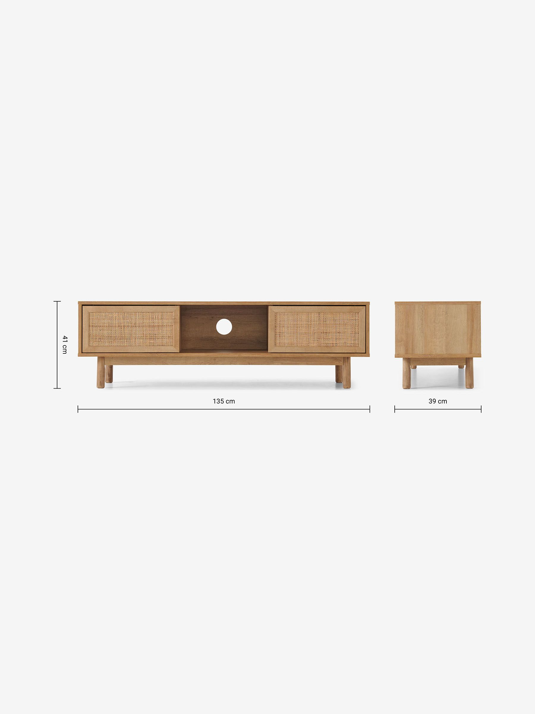 Pavia Wide Rattan TV Unit in Natural Rattan and Oak Effect - Image 3 of 3