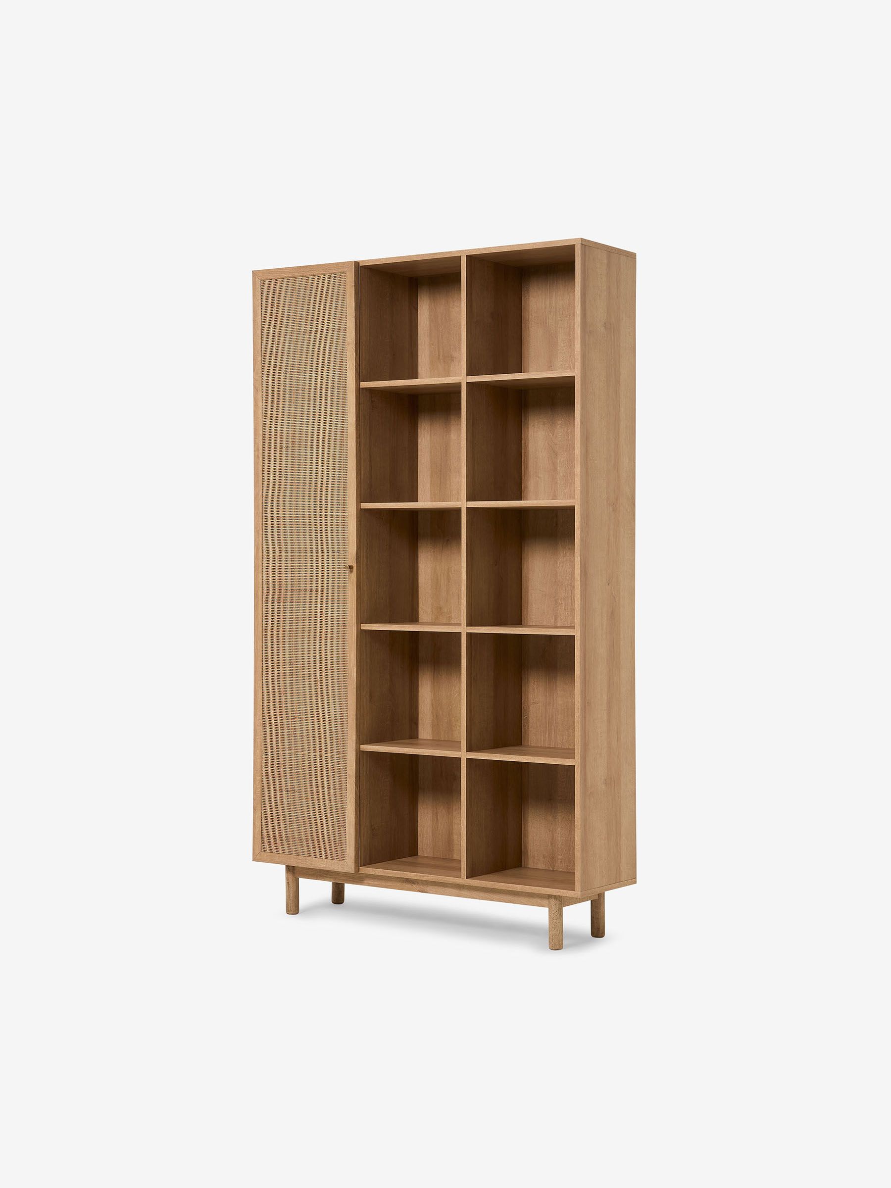 Pavia Wide Shelving Unit in Natural Rattan and Oak Effect - Image 1 of 3