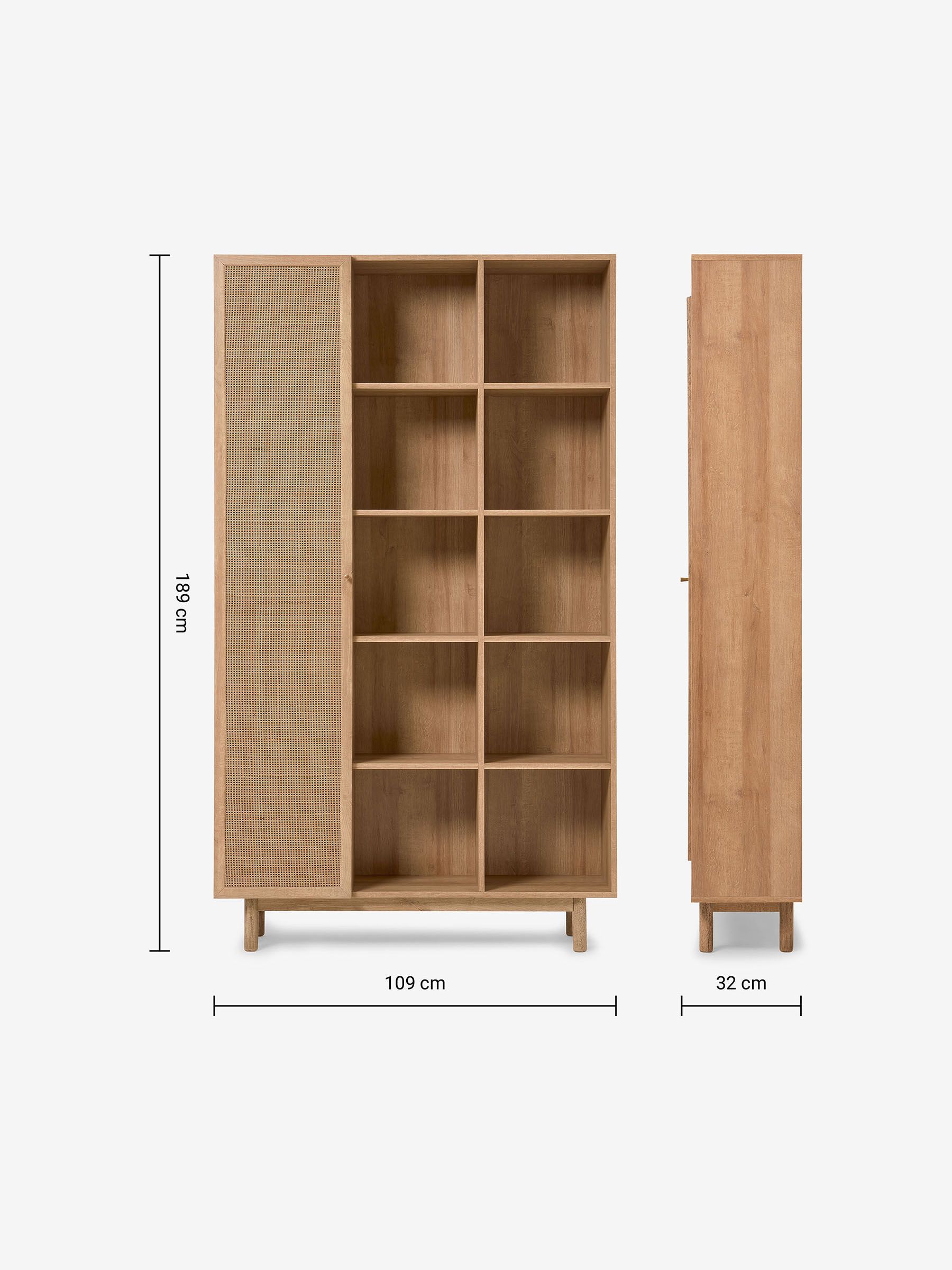 Pavia Wide Shelving Unit in Natural Rattan and Oak Effect - Image 3 of 3