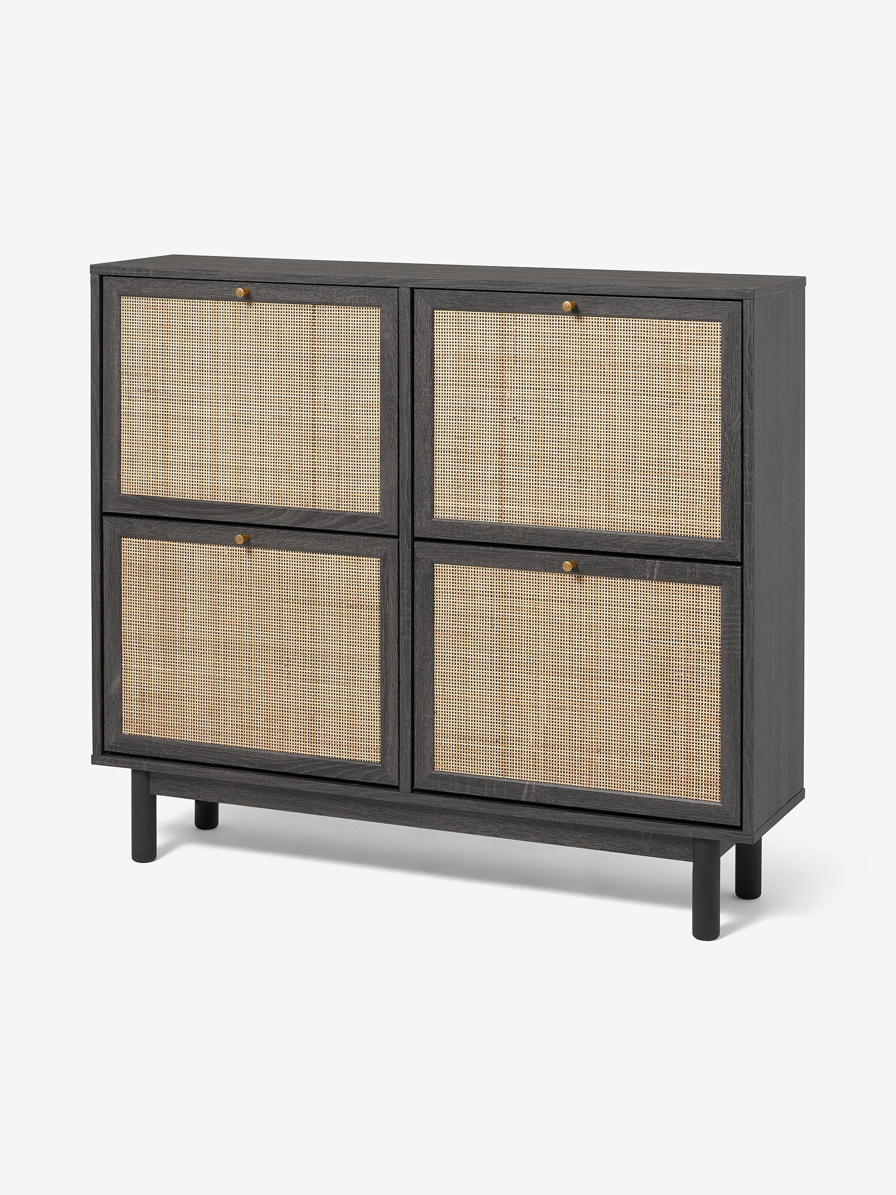 Pavia Natural Rattan Wide Shoe Storage in Black Wood Effect Made