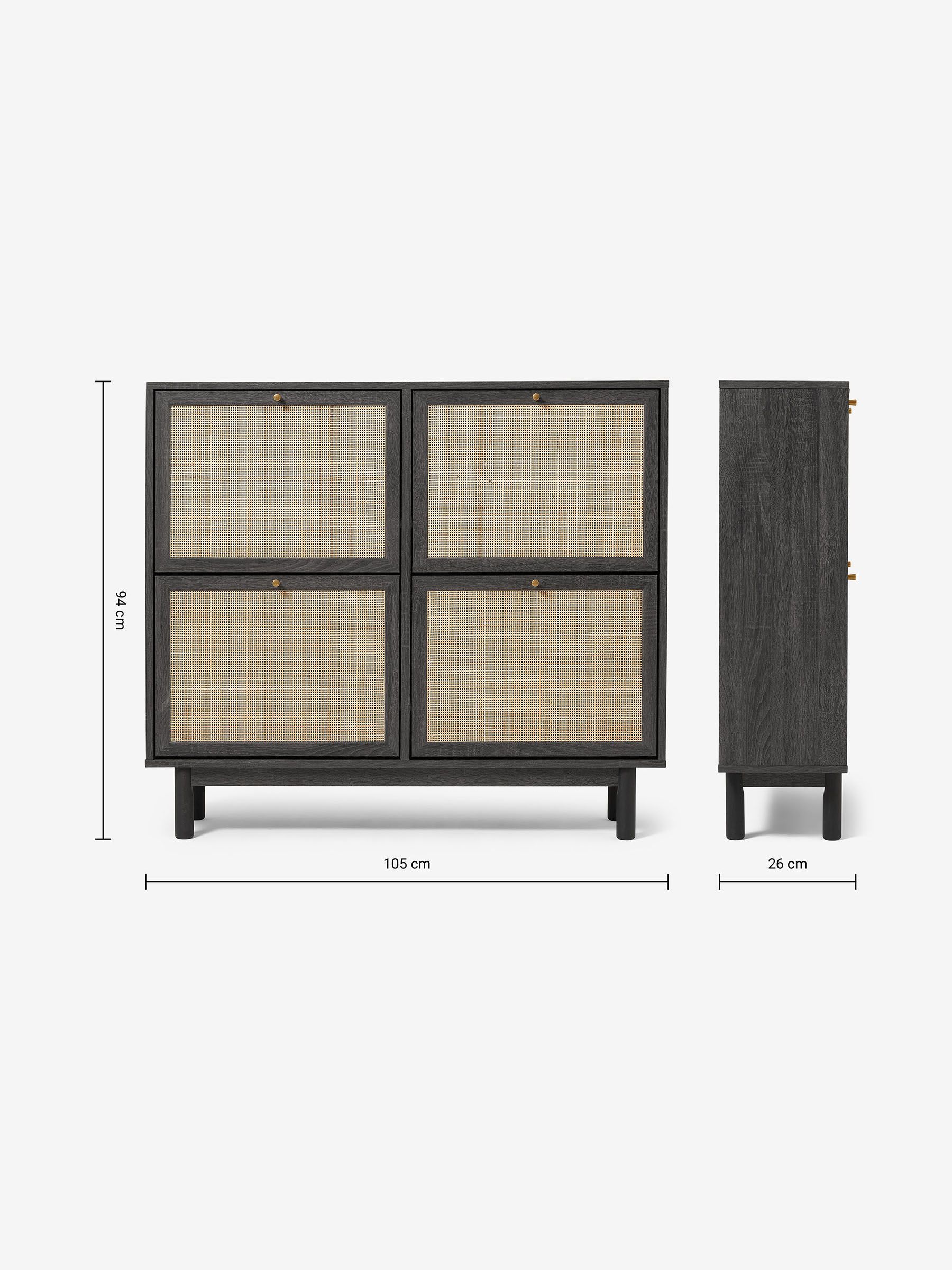 Pavia Natural Rattan Wide Shoe Storage in Black Wood Effect - Image 2 of 3
