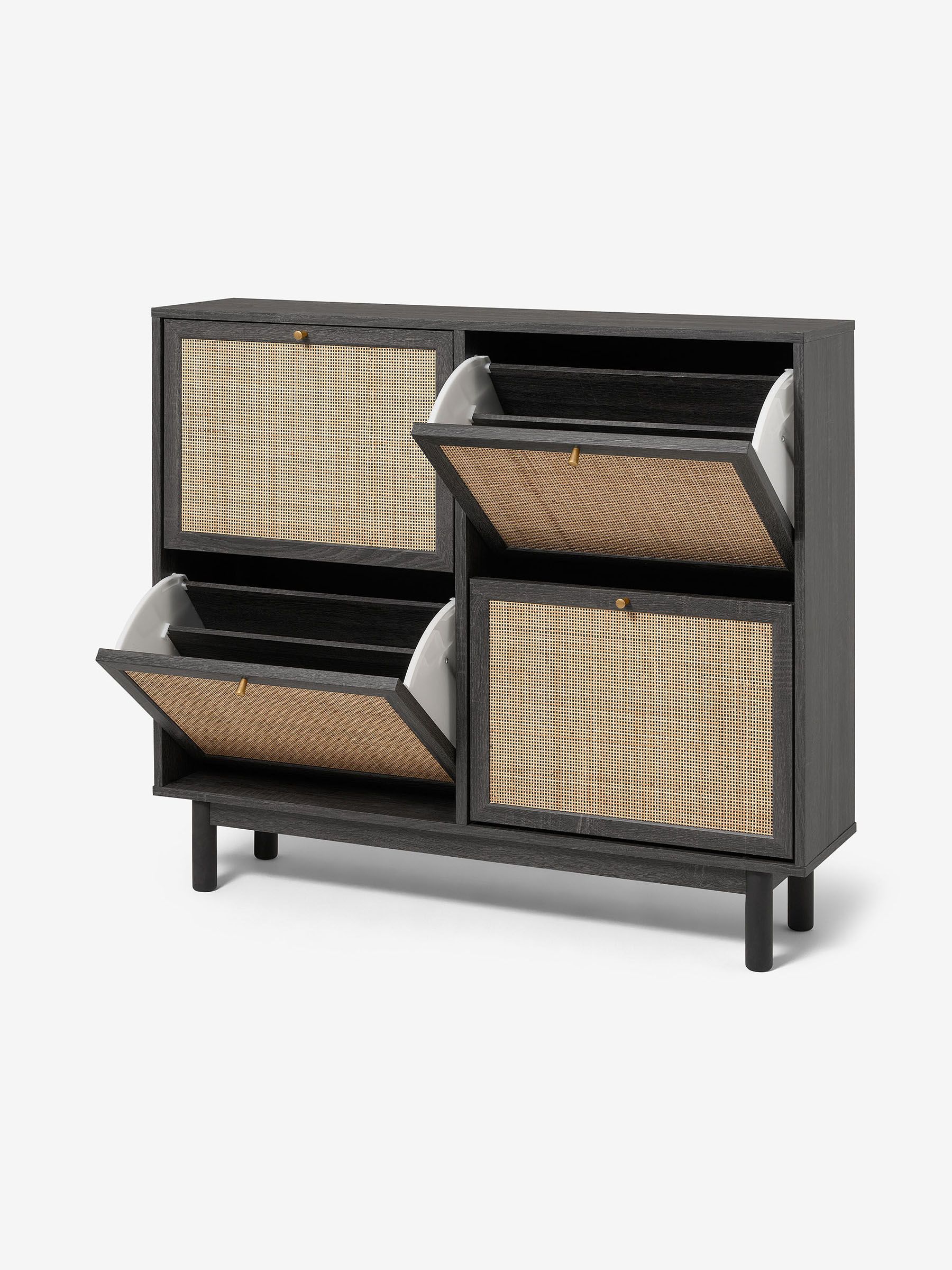 Pavia Natural Rattan Wide Shoe Storage in Black Wood Effect - Image 3 of 3