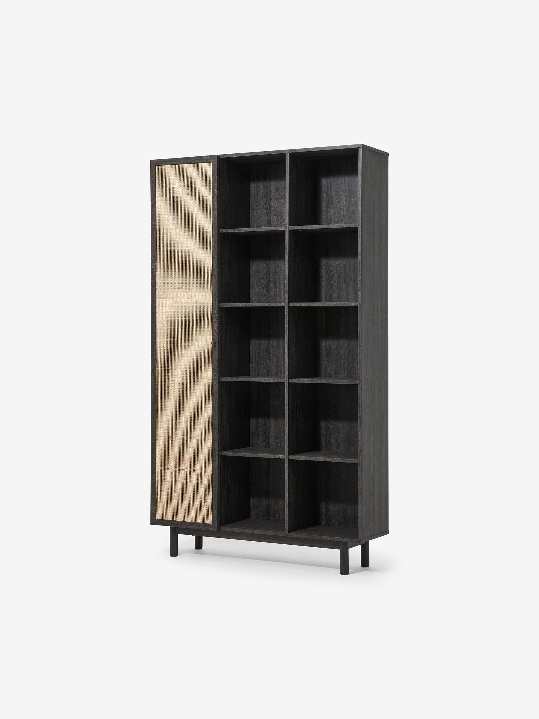 Pavia Wide Shelving Unit in Natural Rattan and Black Wood Effect - Image 1 of 3