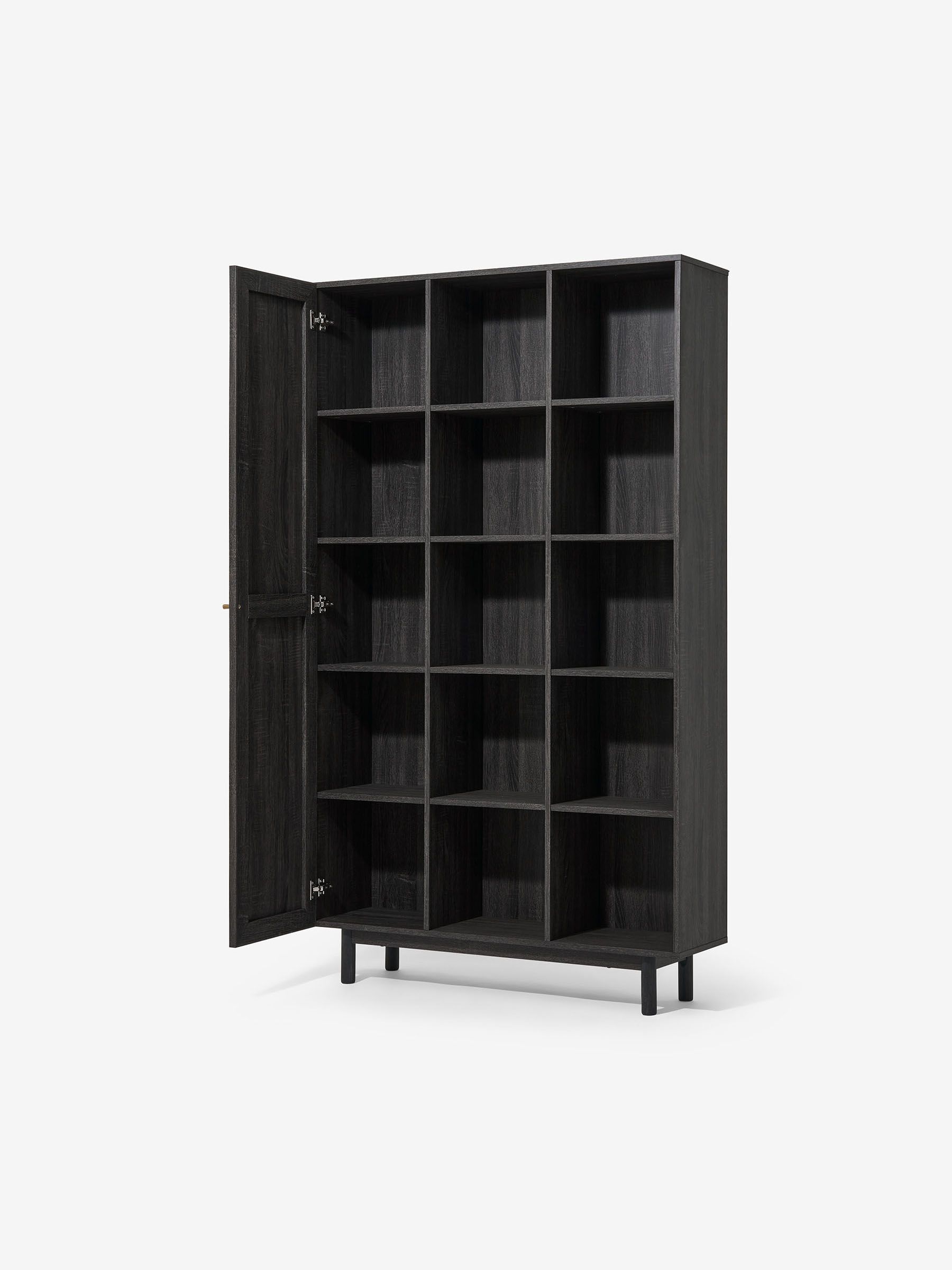 Pavia Wide Shelving Unit in Natural Rattan and Black Wood Effect - Image 2 of 3