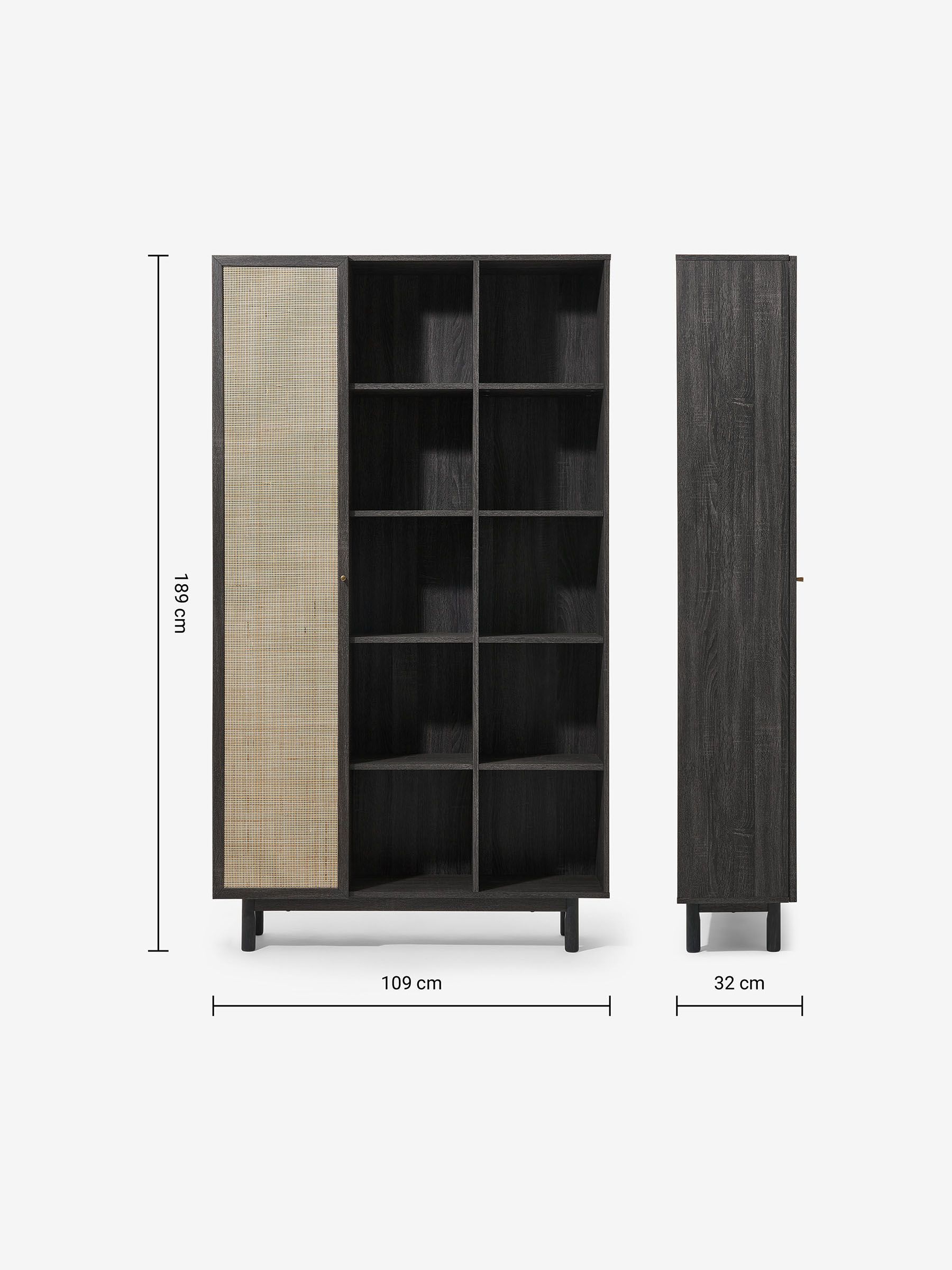 Pavia Wide Shelving Unit in Natural Rattan and Black Wood Effect - Image 3 of 3