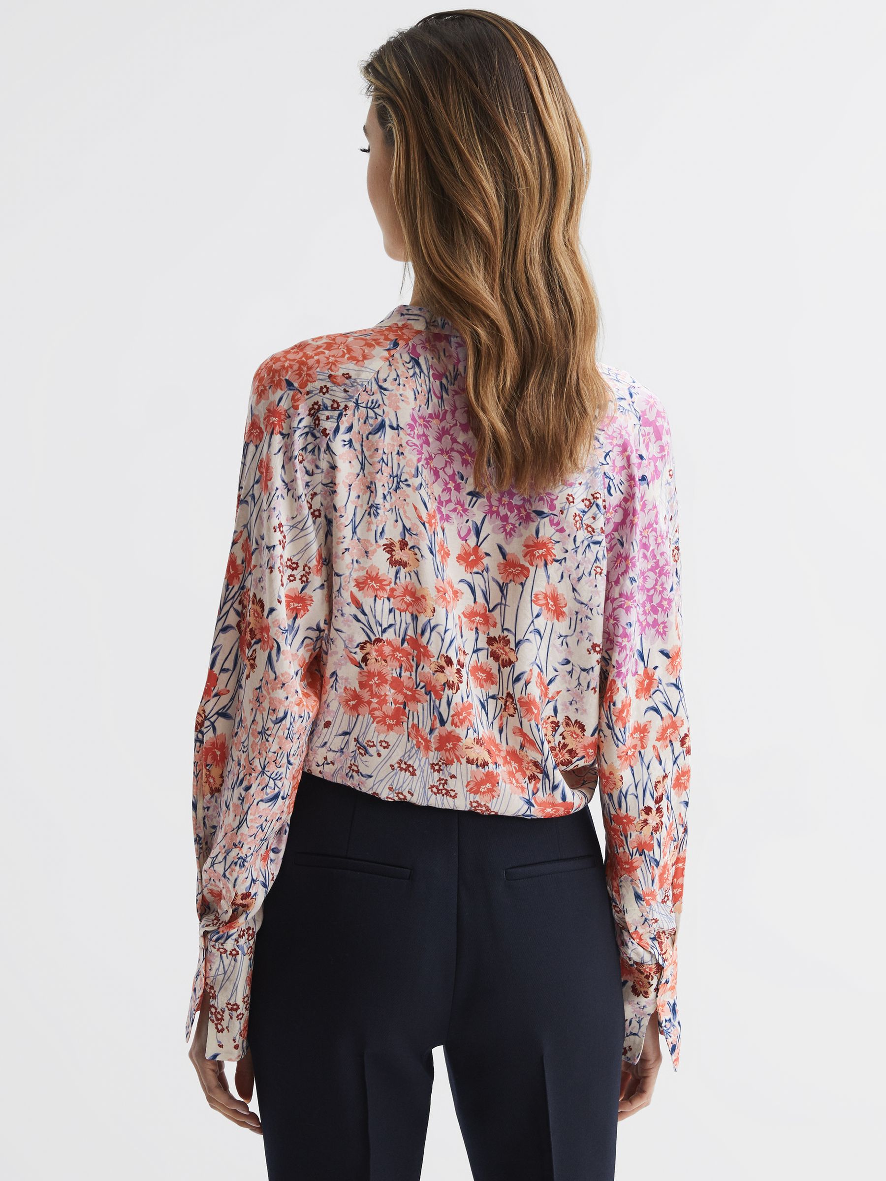 Meadow Print Split Cuff Shirt in Coral/White - Image 3 of 5