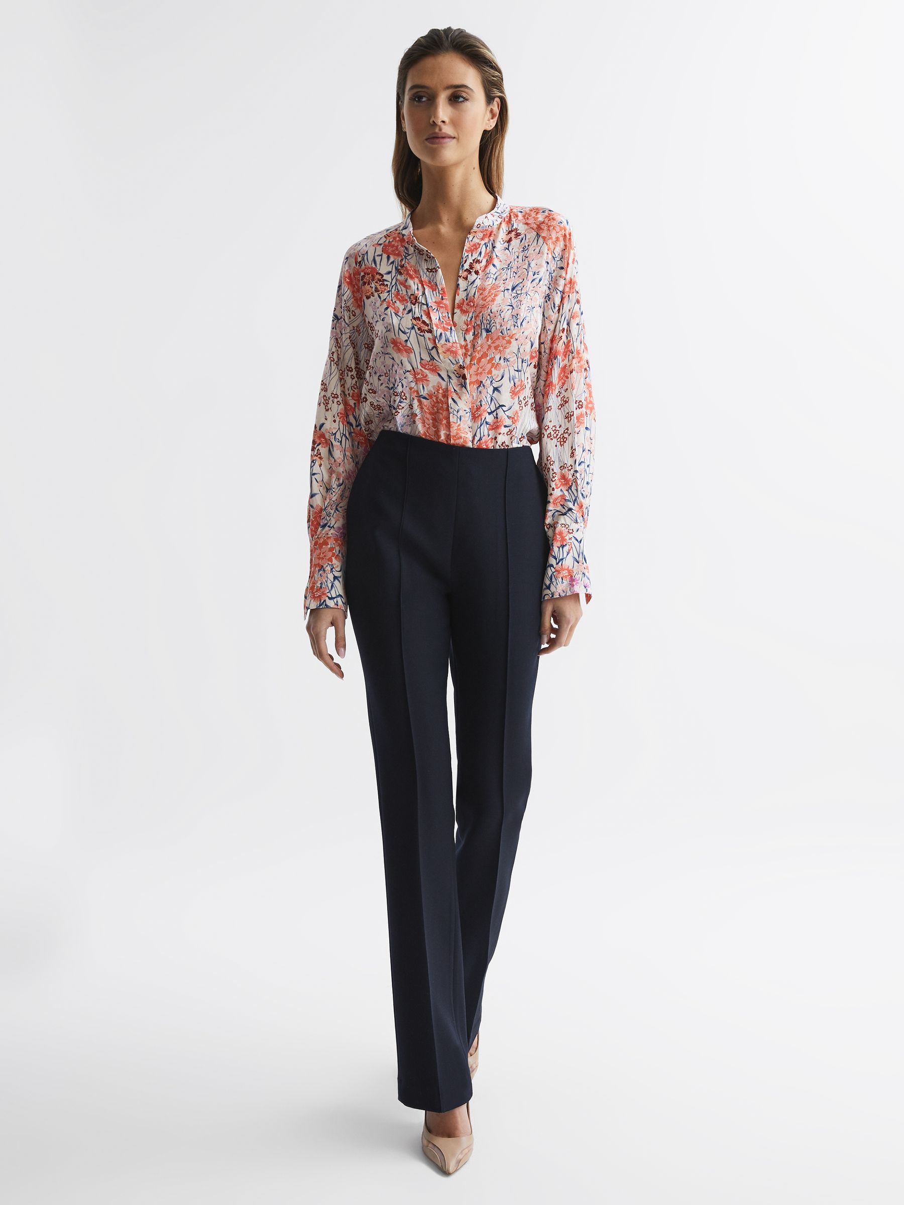Meadow Print Split Cuff Shirt in Coral/White - image 5
