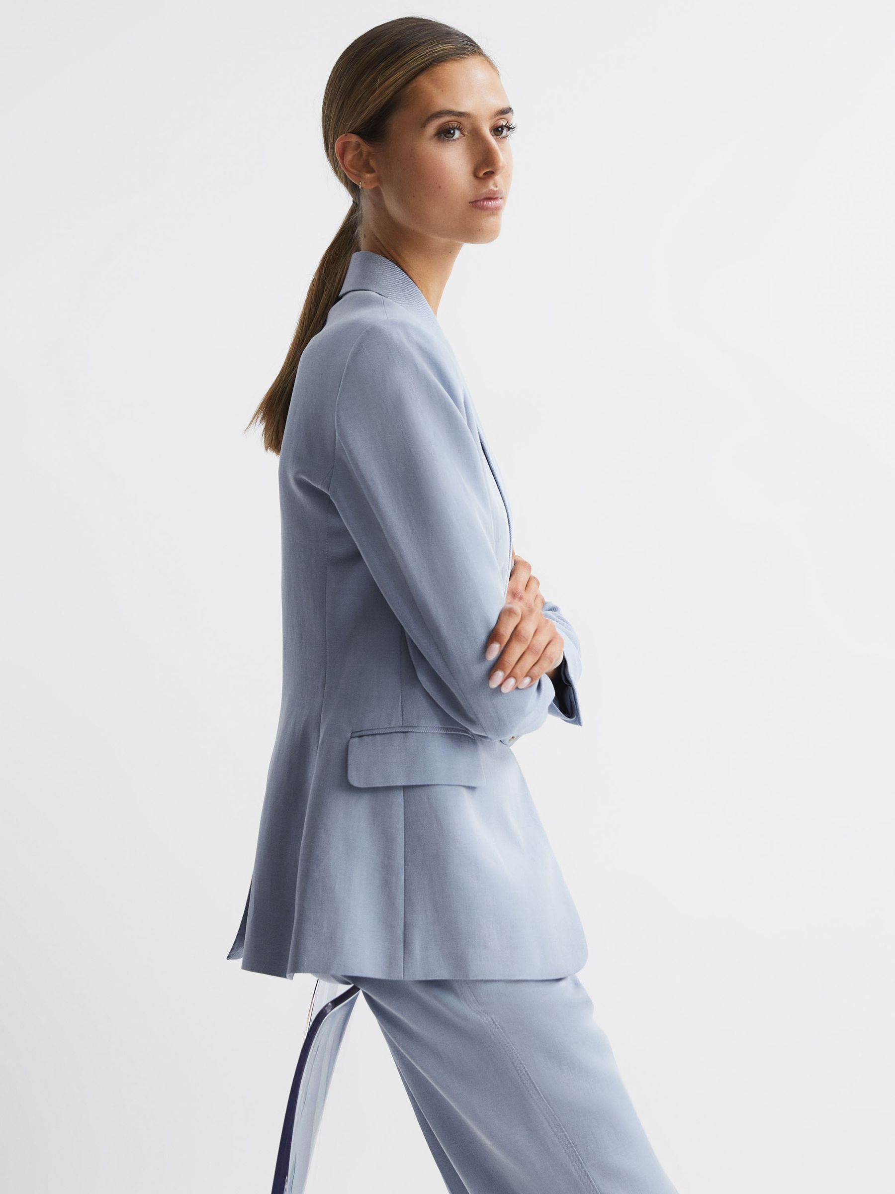 Single Breasted Tailored Blazer in Pale Blue - Image 2 of 7