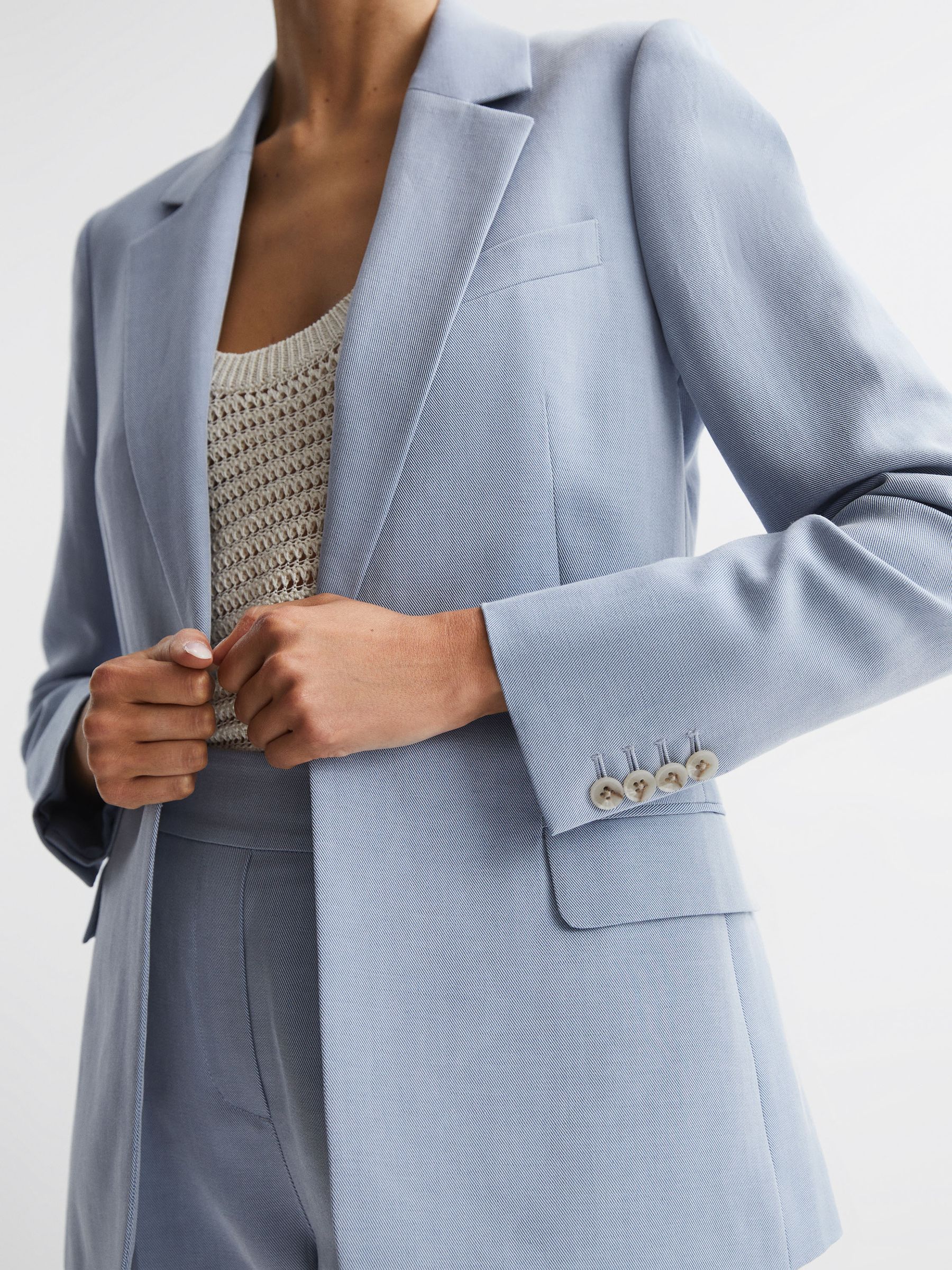 Single Breasted Tailored Blazer in Pale Blue - Image 4 of 7