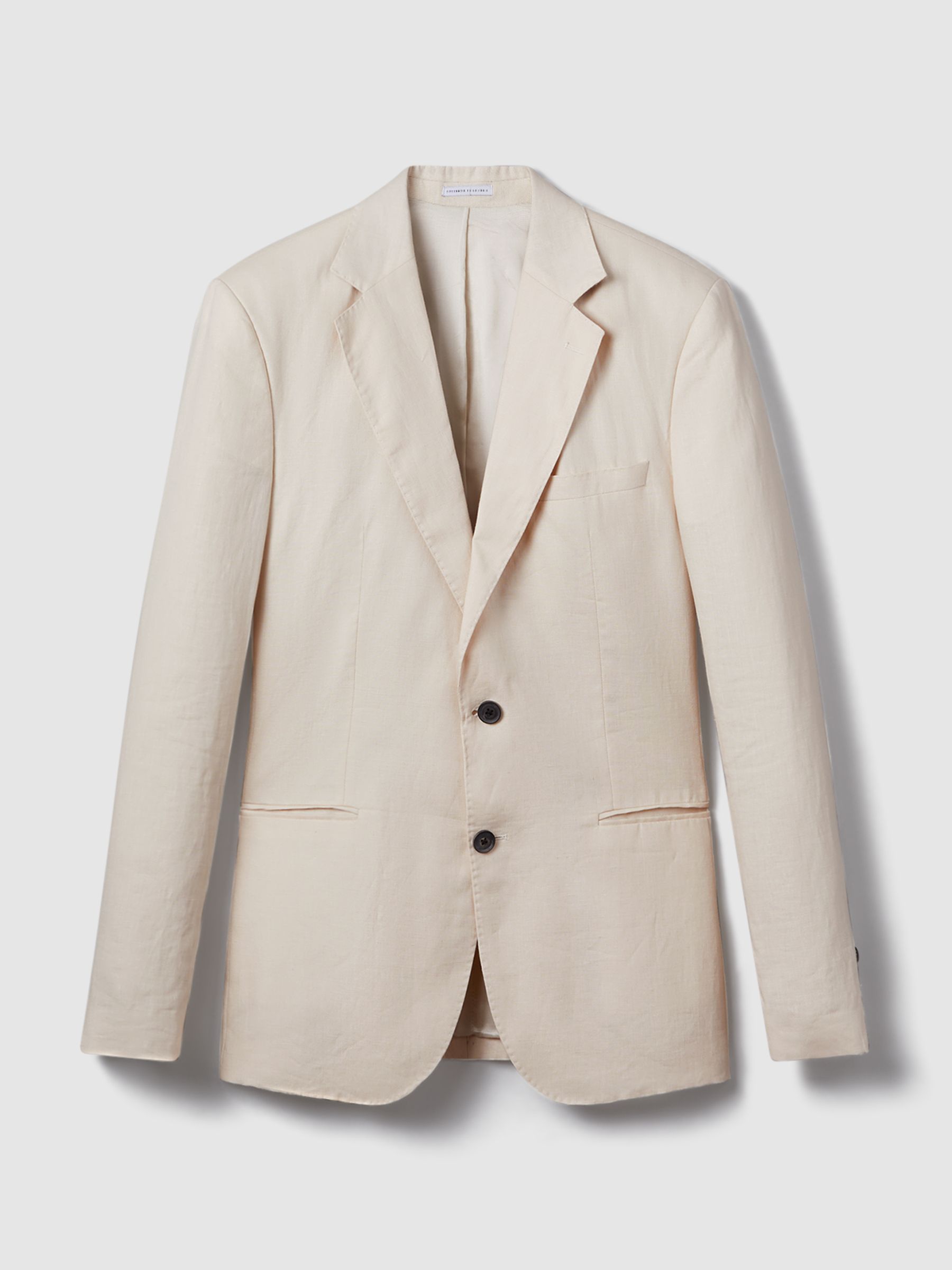 Slim Fit Single Breasted Linen Blazer in Stone - Image 2 of 7
