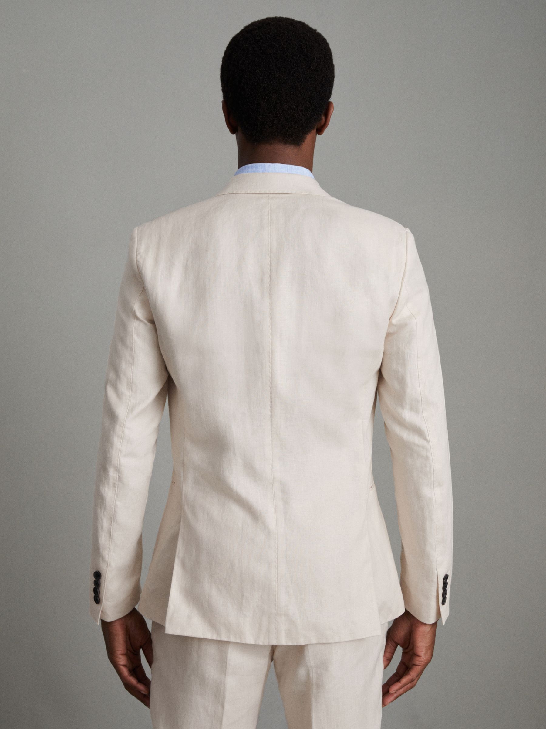 Slim Fit Single Breasted Linen Blazer in Stone - Image 4 of 7