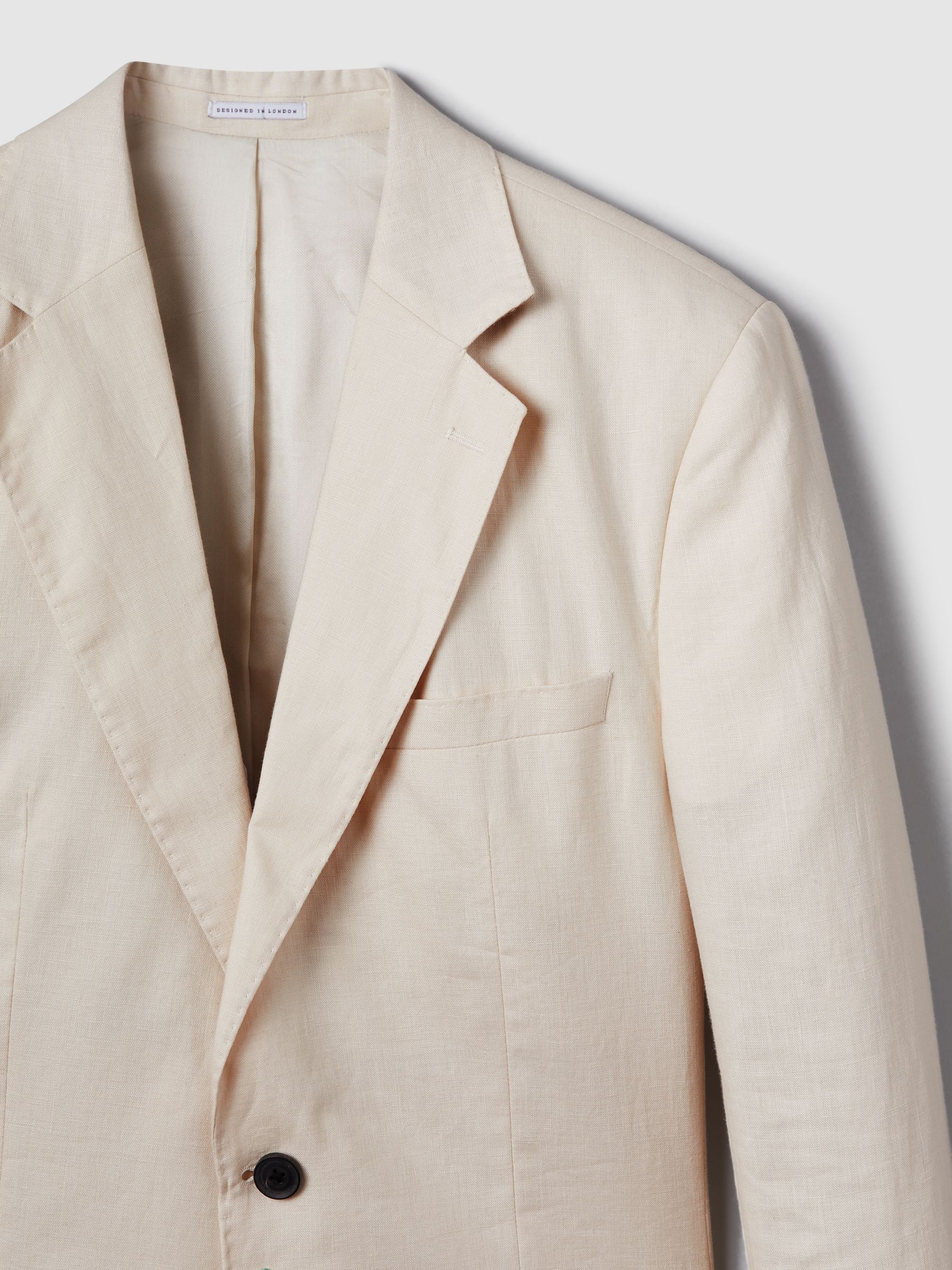 Slim Fit Single Breasted Linen Blazer in Stone - Image 5 of 7