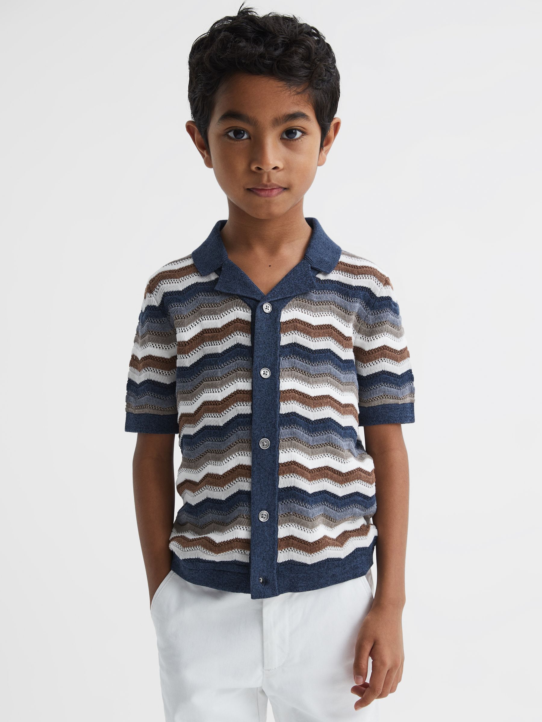 Junior Cuban Collar Printed Shirt in Multi - Image 1 of 6