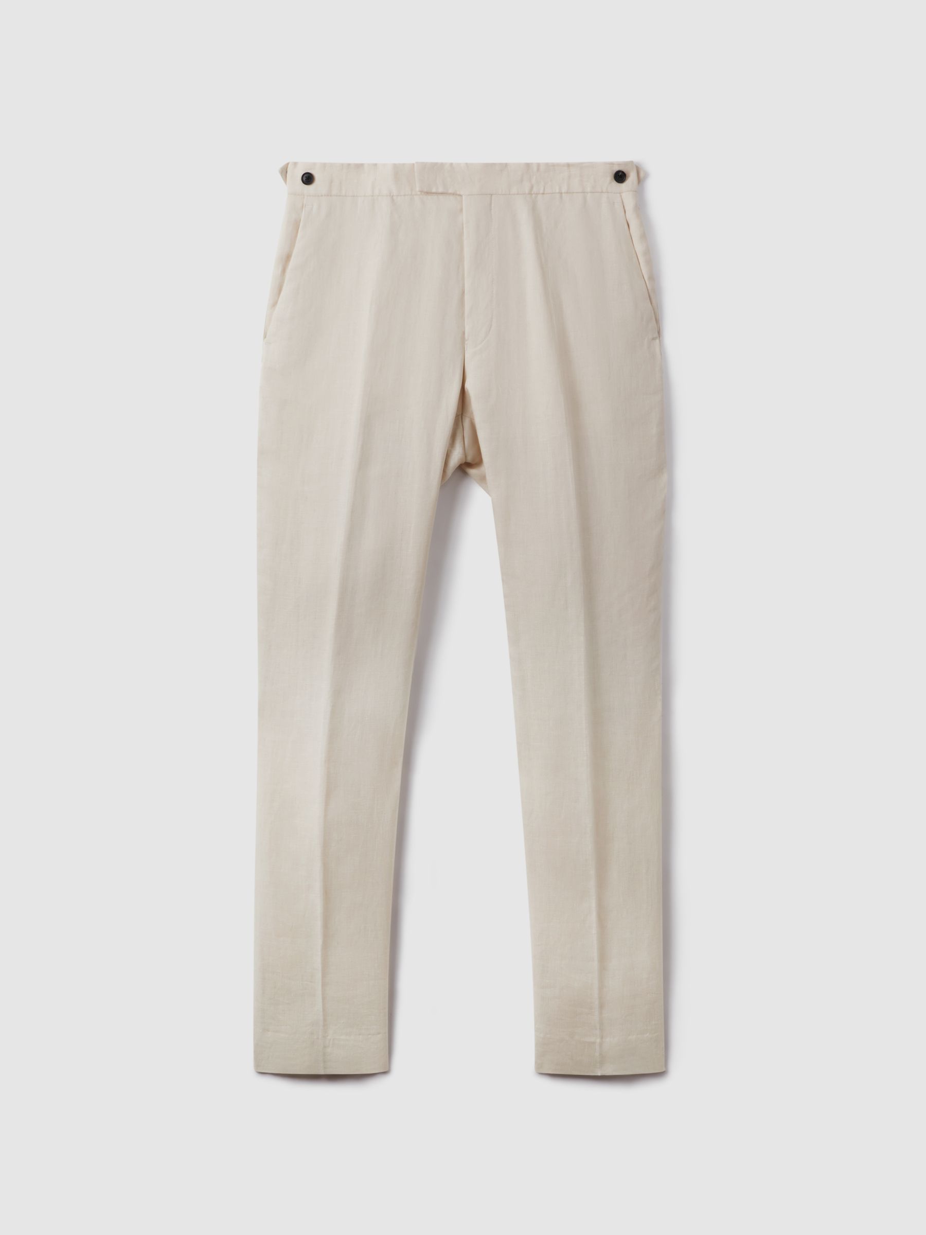 Slim Fit Linen Trousers in Stone - Image 2 of 6