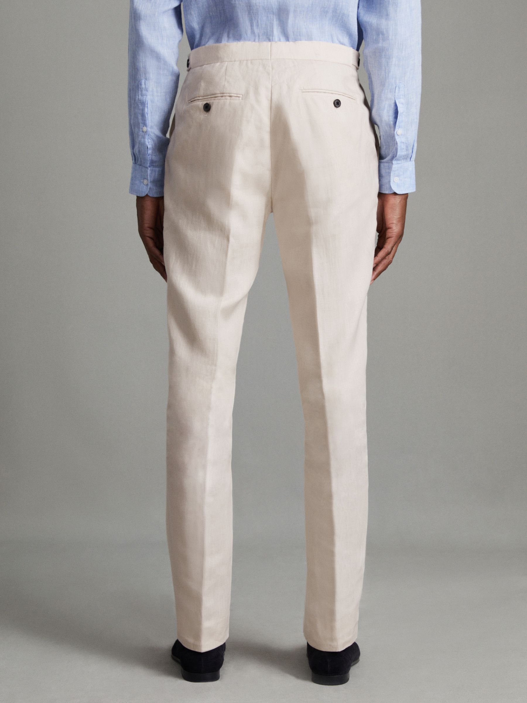 Slim Fit Linen Trousers in Stone - Image 4 of 6