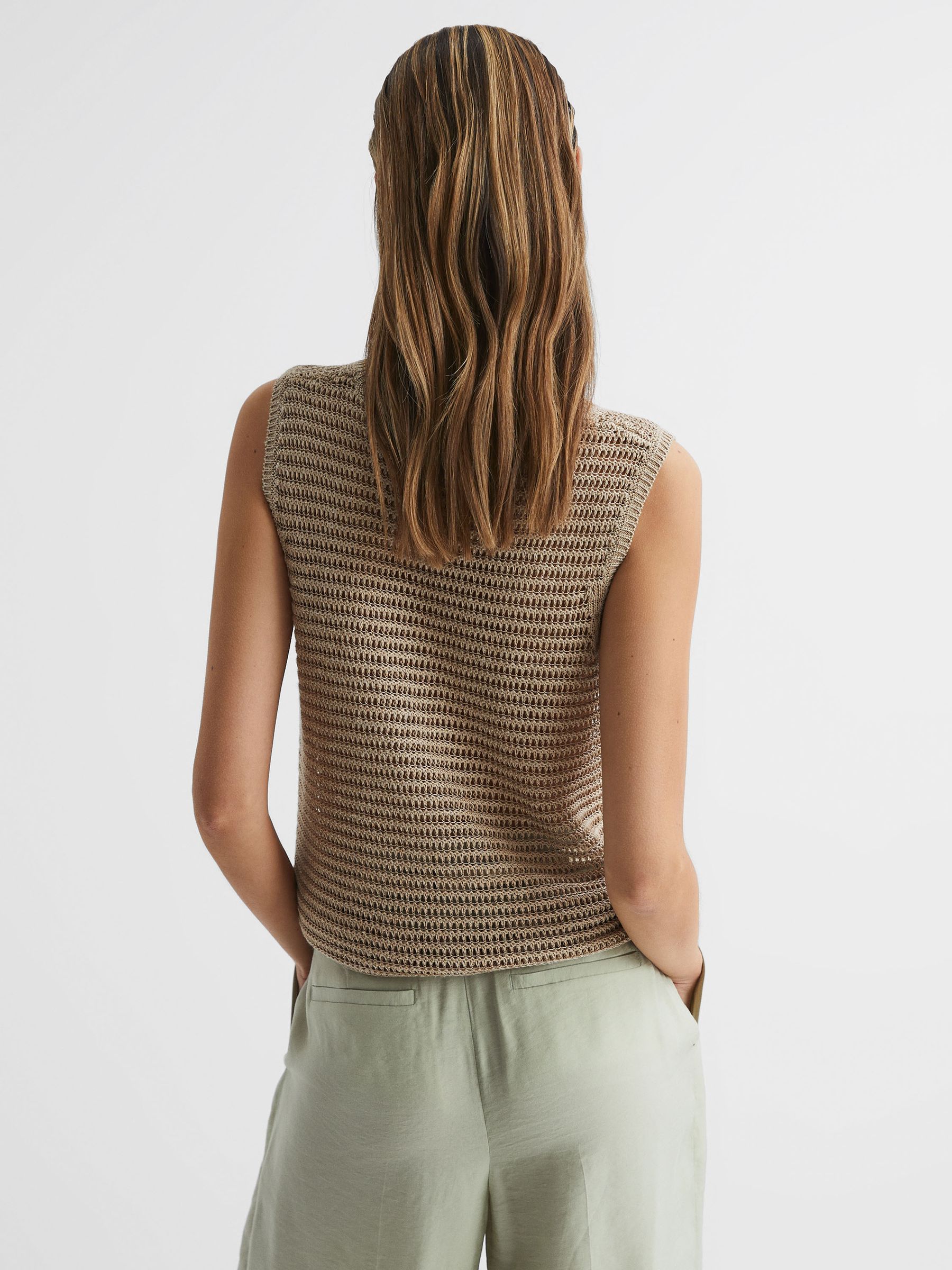 Linen Open Stitch Knitted Vest in Neutral - Image 5 of 5