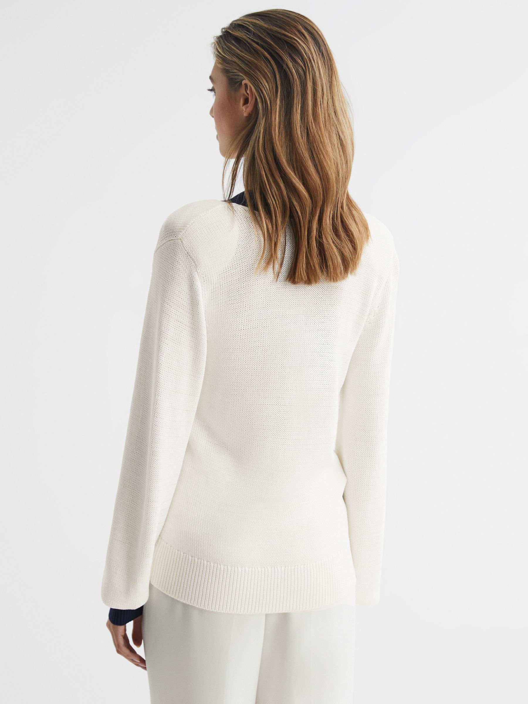 Contrast Trim Knitted Jumper in White/Navy - Image 5 of 6