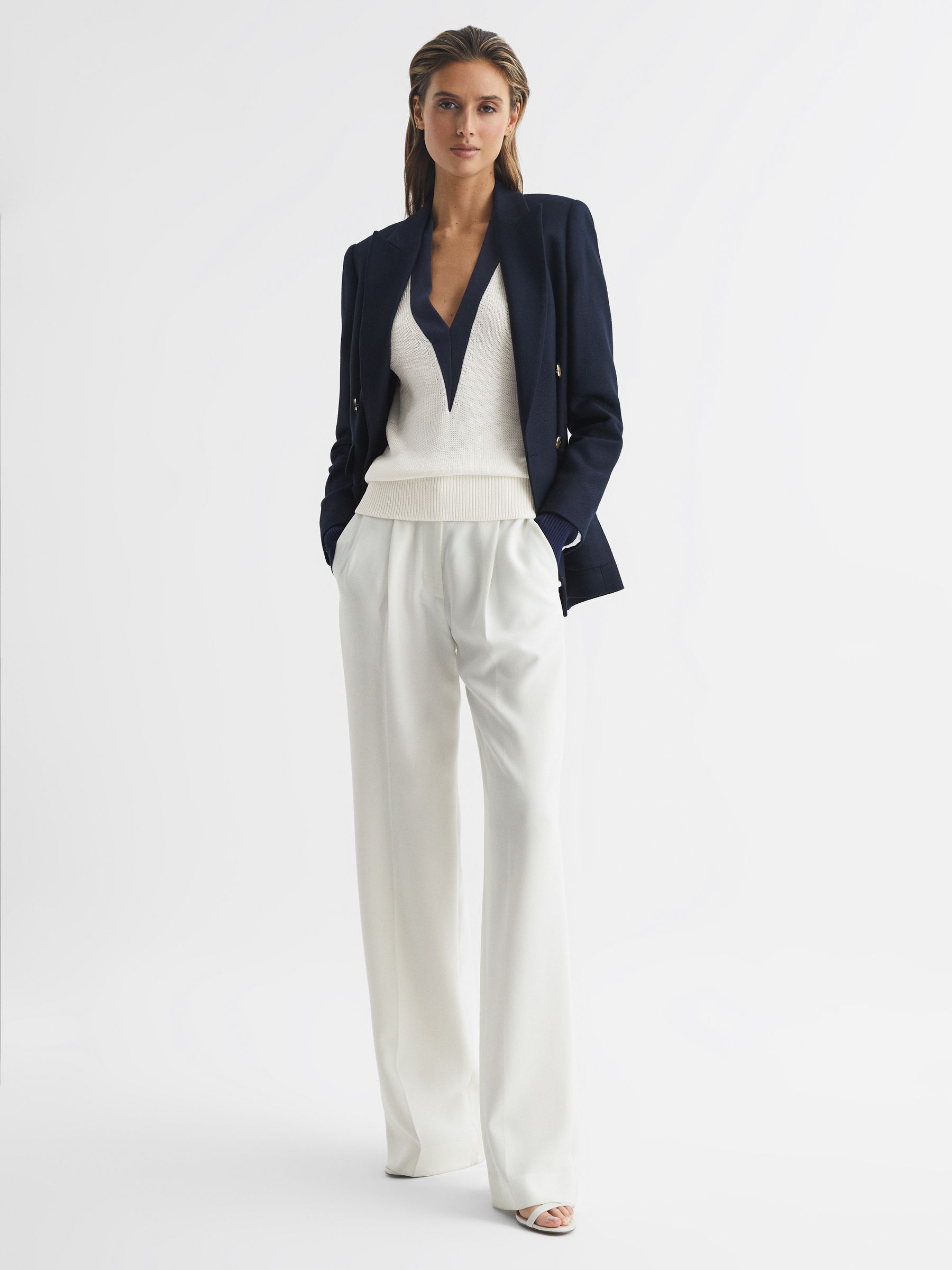 Contrast Trim Knitted Jumper in White/Navy - Image 6 of 6