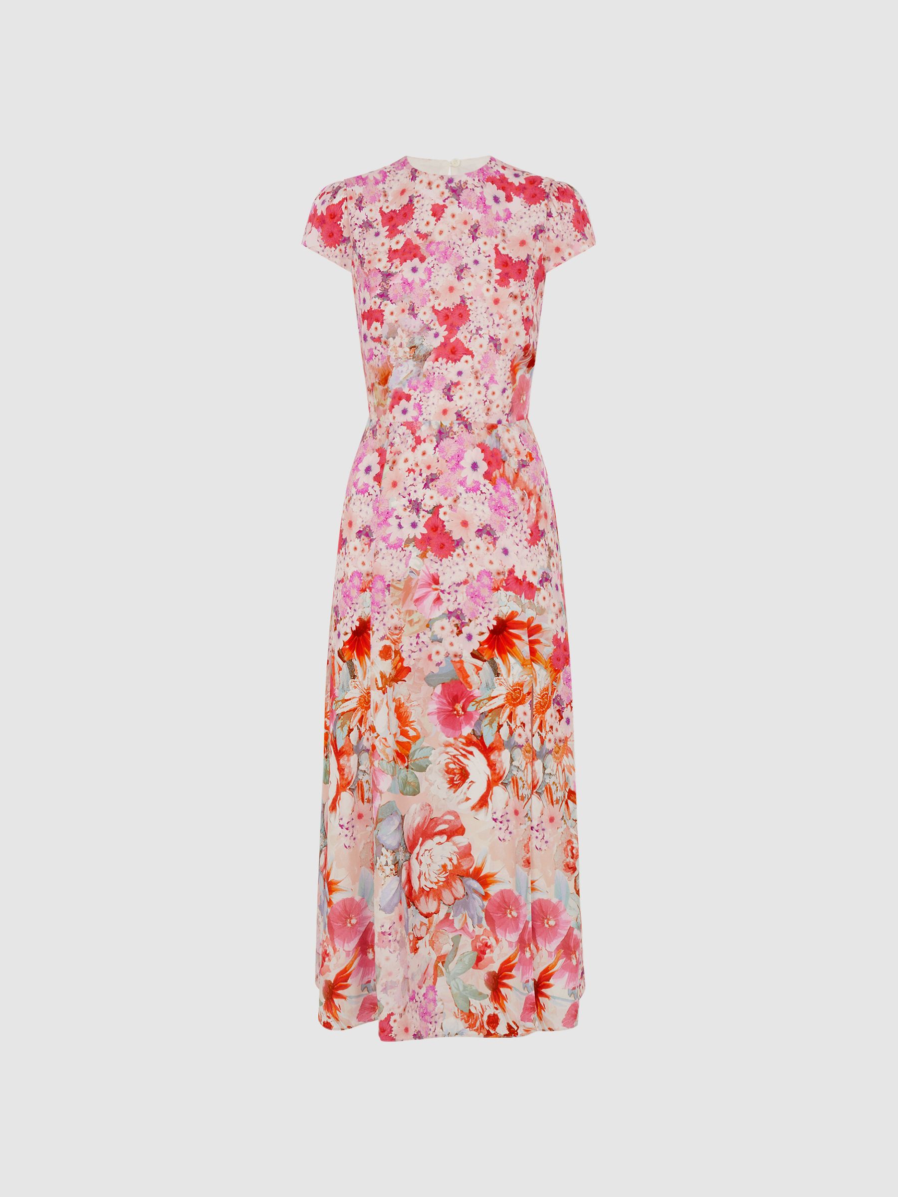 Floral Print Midi Dress in Pink - Image 2 of 6