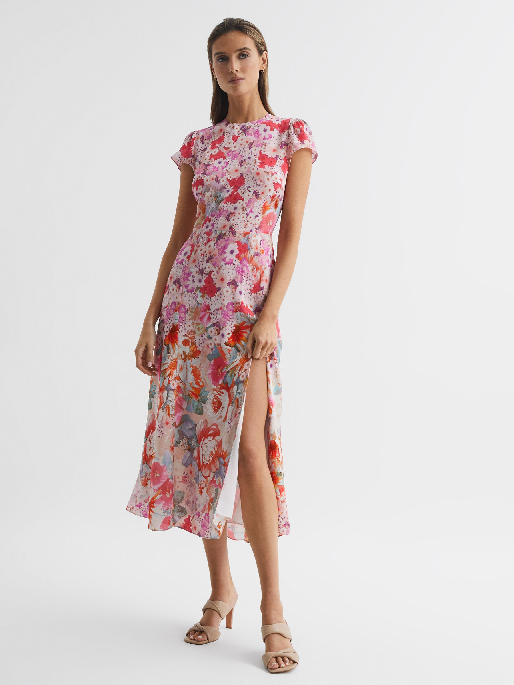 Floral Print Midi Dress in Pink - Image 6 of 6